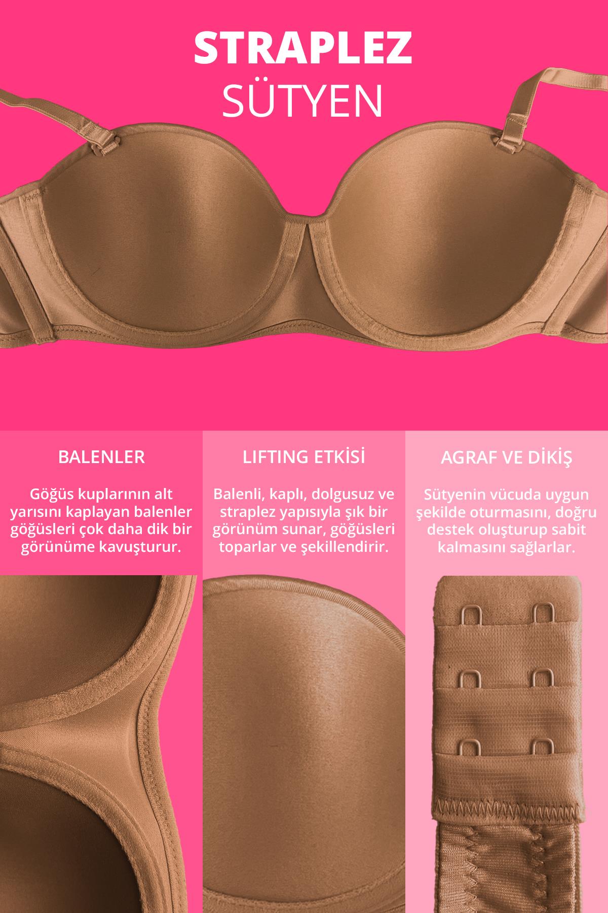Bej Balenli Toparlayıcı Dolgusuz Straplez Sütyen
