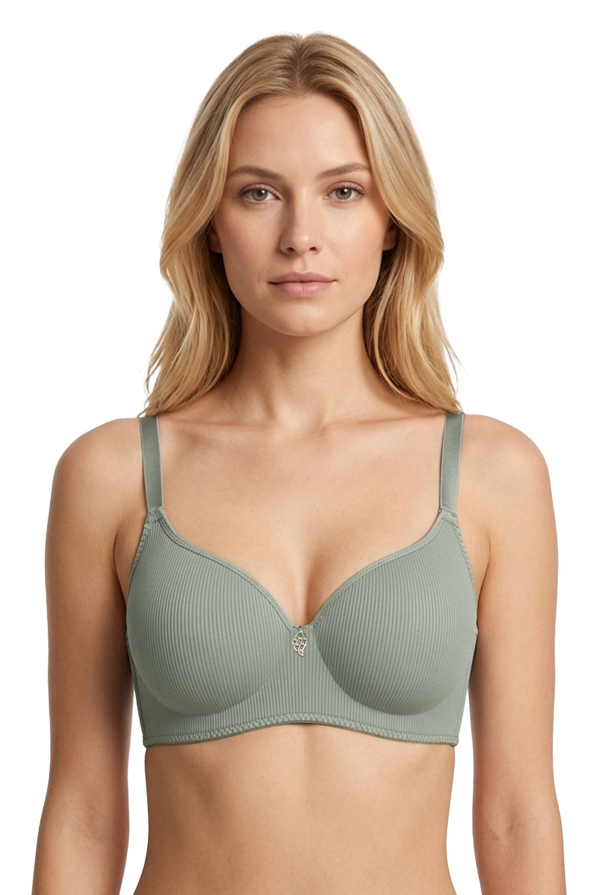 Seamless Bra - Renoa | Yeşil Rib Dokulu Balensiz Doğal Form Straplez Kadın Sütyen