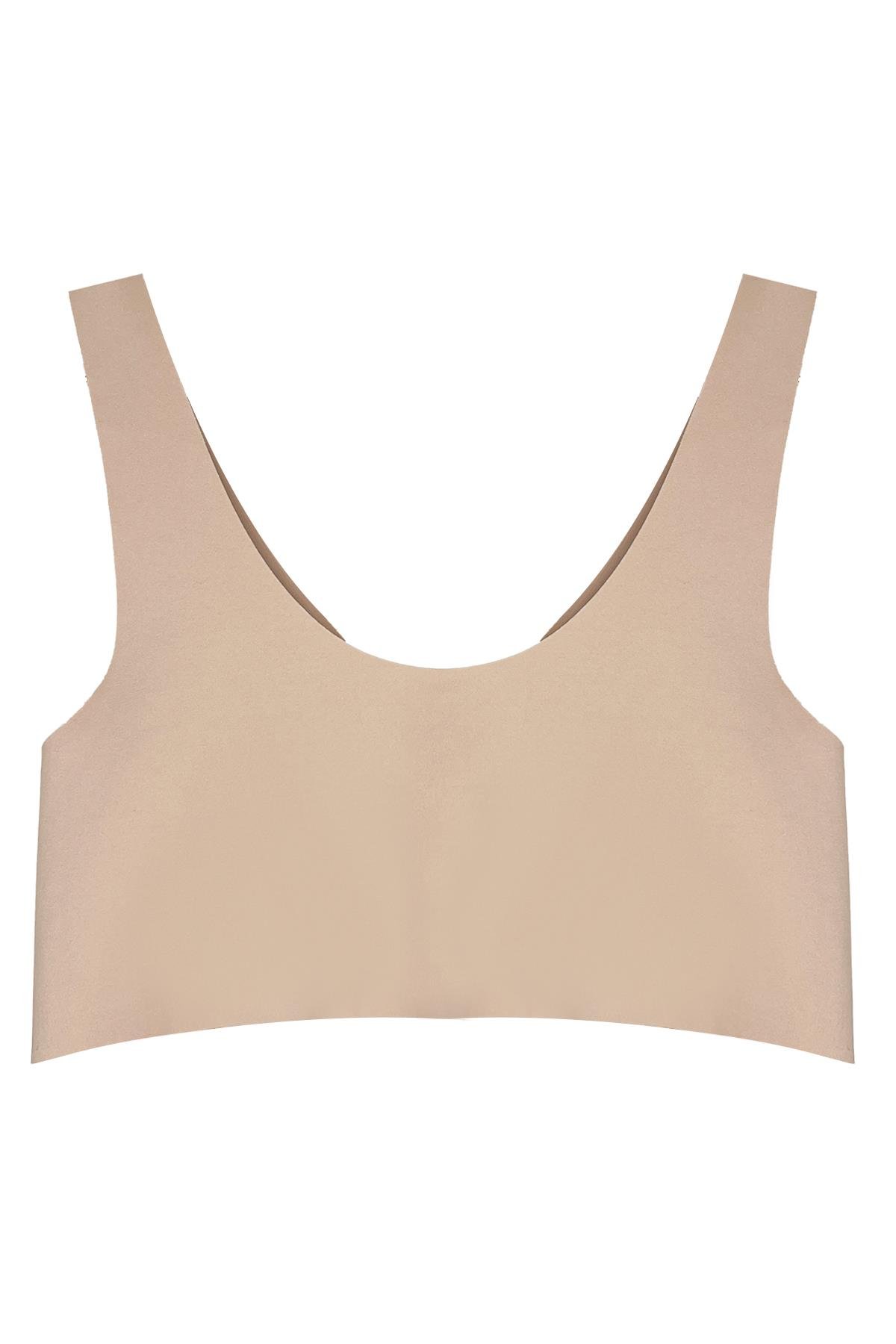 Kahverengi Dikişsiz Lazer Kesim Sütyen Çıkarılabilir Pedli Kadın Hayalet Sütyen