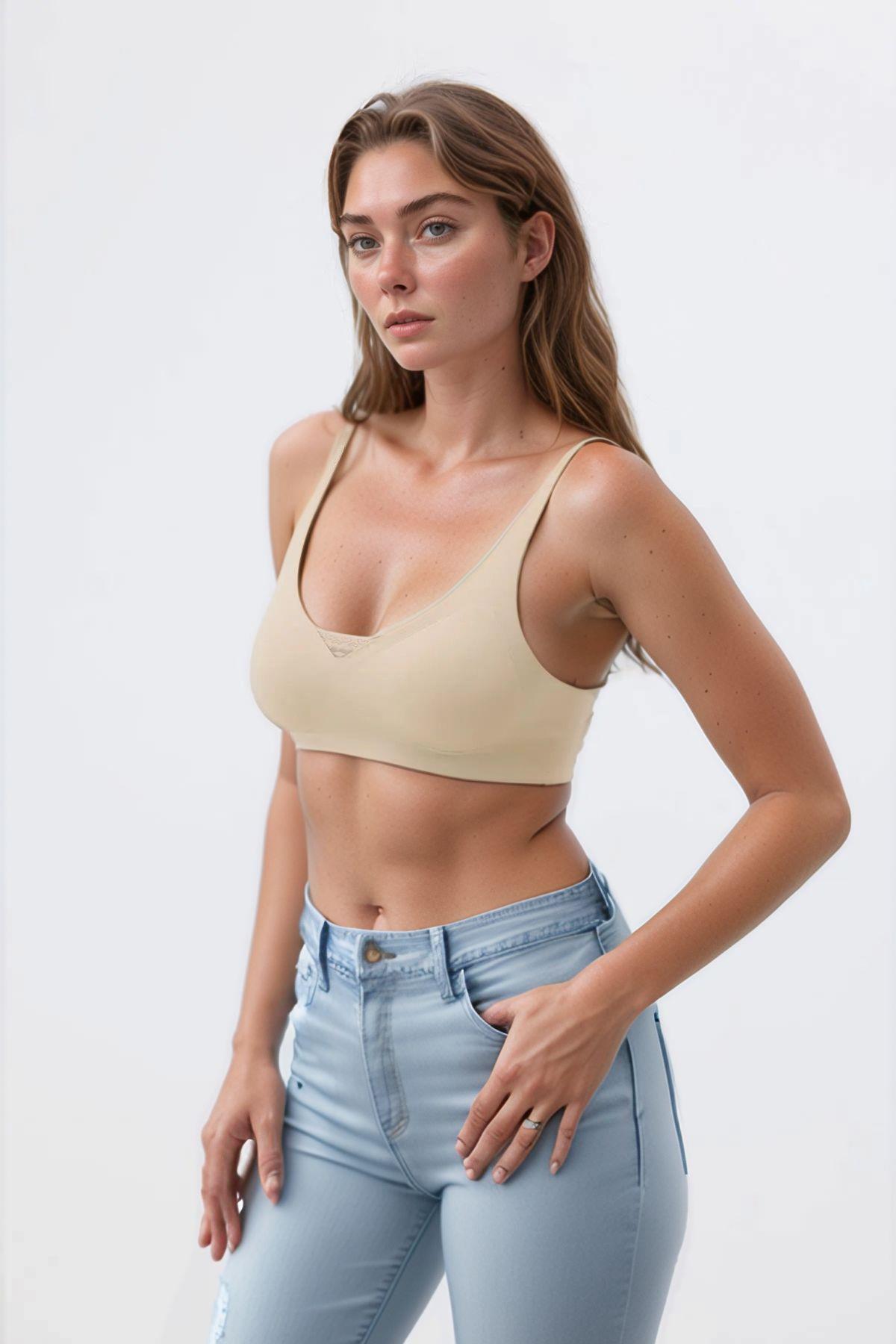 Ten Lazer Kesim Dikişsiz Sütyen Çıkarılabilir Pedli Hayalet Sütyen Dantel Detay Ayarlanabilir Askı