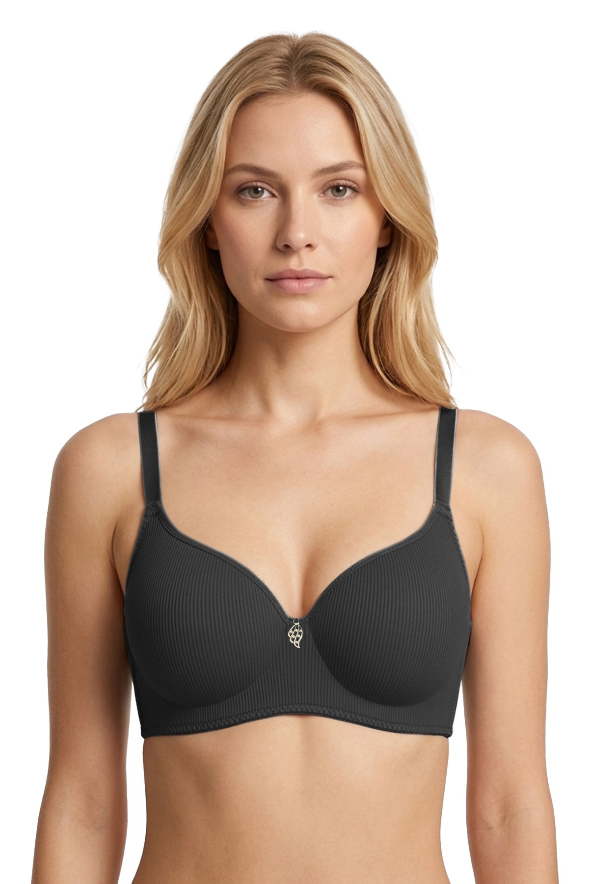 Seamless Bra - Renoa | Siyah Rib Dokulu Balensiz Doğal Form Straplez Kadın Sütyen
