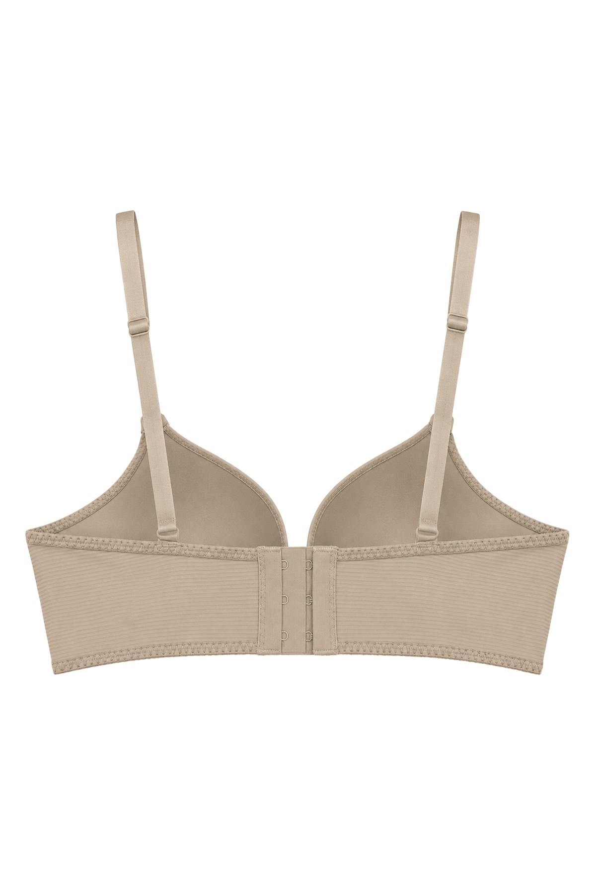 Seamless Bra - Renoa | Bej Rib Dokulu Balensiz Doğal Form Straplez Kadın Sütyen