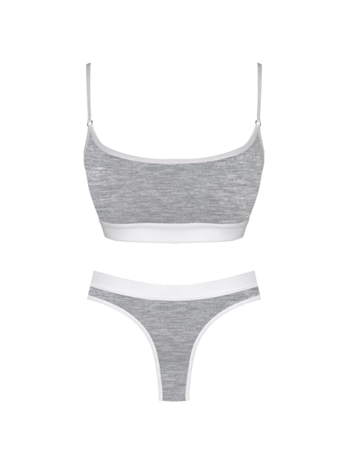 Gri Pamuklu Lastik Detaylı Ayarlanabilir Askılı Kadın Sütyen Takımı