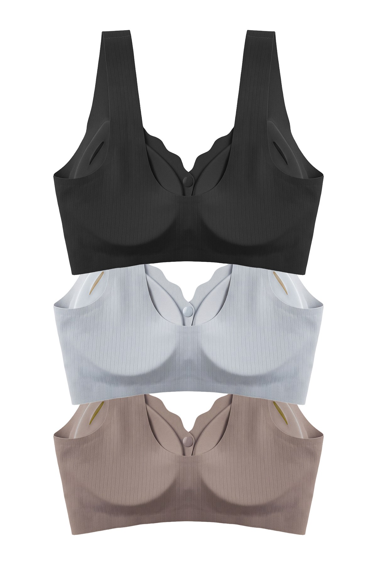 Seamless Bra - Feel | Lazer Kesim Çizgi Detaylı Önü Açılabilir Dikişsiz Kadın Sütyen 3lü Paket-2