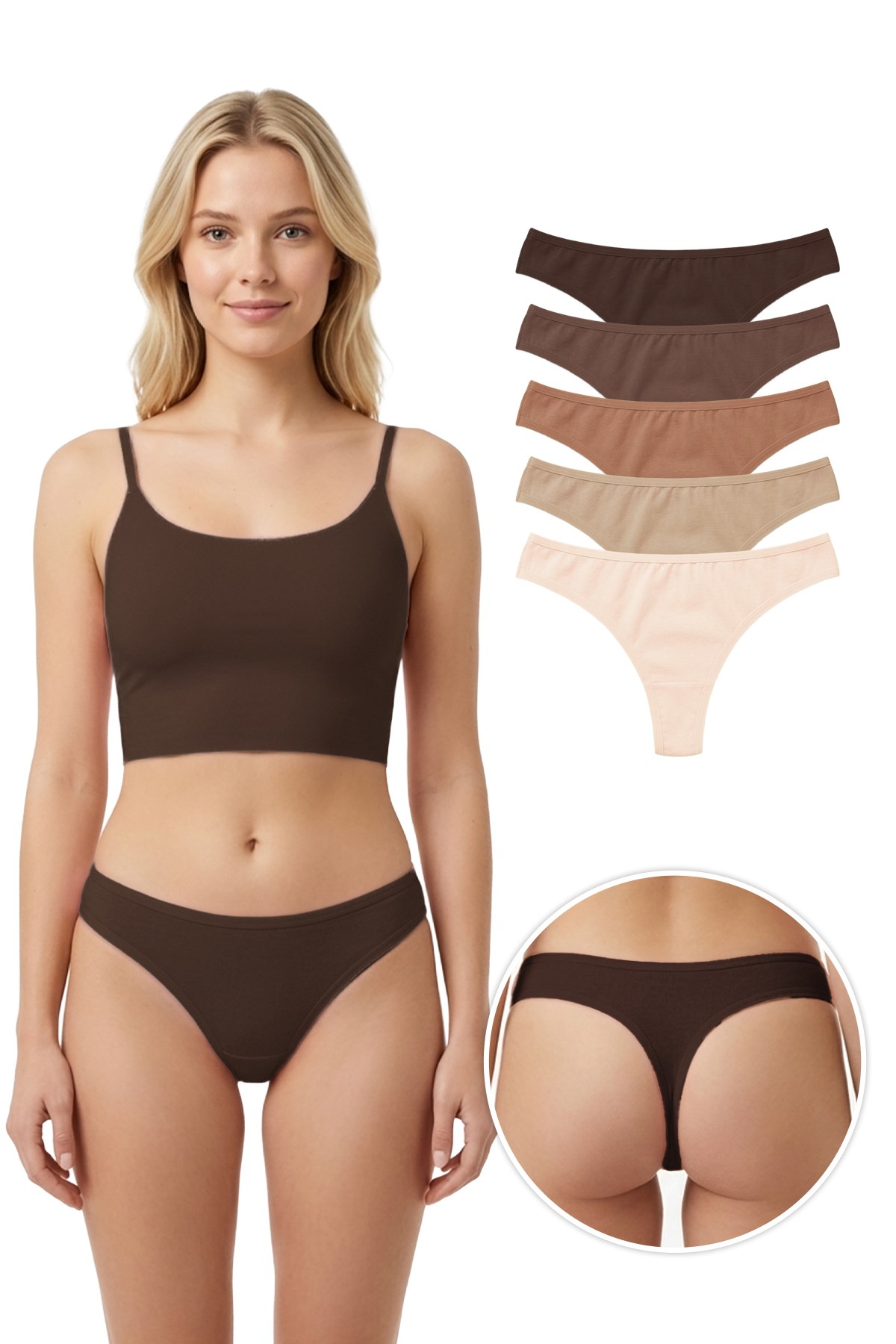 Pamuklu Basic Kadın Tanga Külot 5li Paket