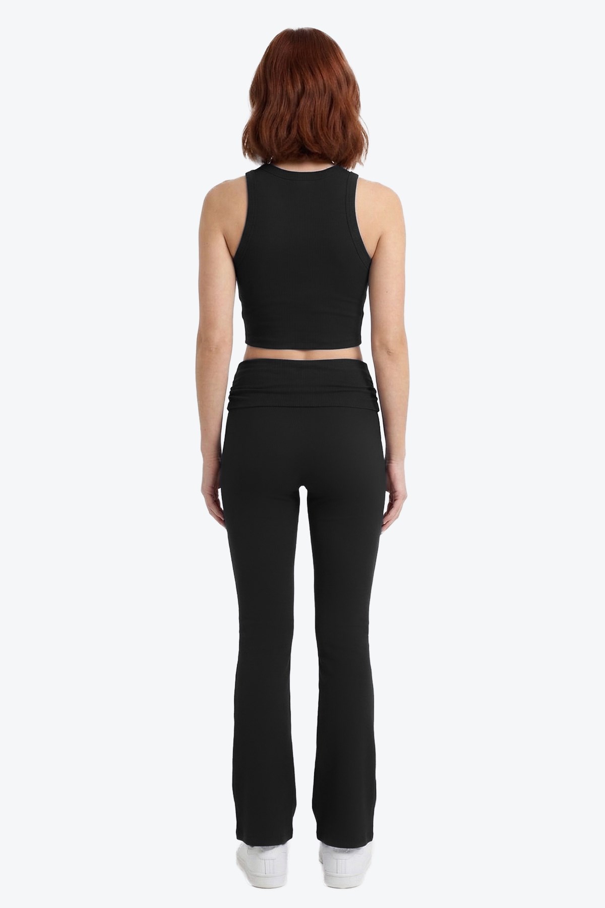 Siyah Viskon Yüksek Bel Kemer Detaylı İspanyol Paça Kadın Pantolon Flared