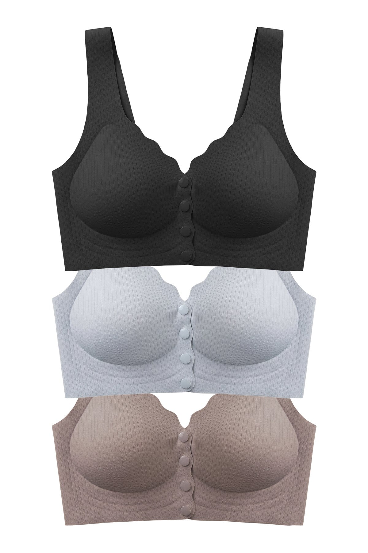 Seamless Bra - Feel | Lazer Kesim Çizgi Detaylı Önü Açılabilir Dikişsiz Kadın Sütyen 3lü Paket-2