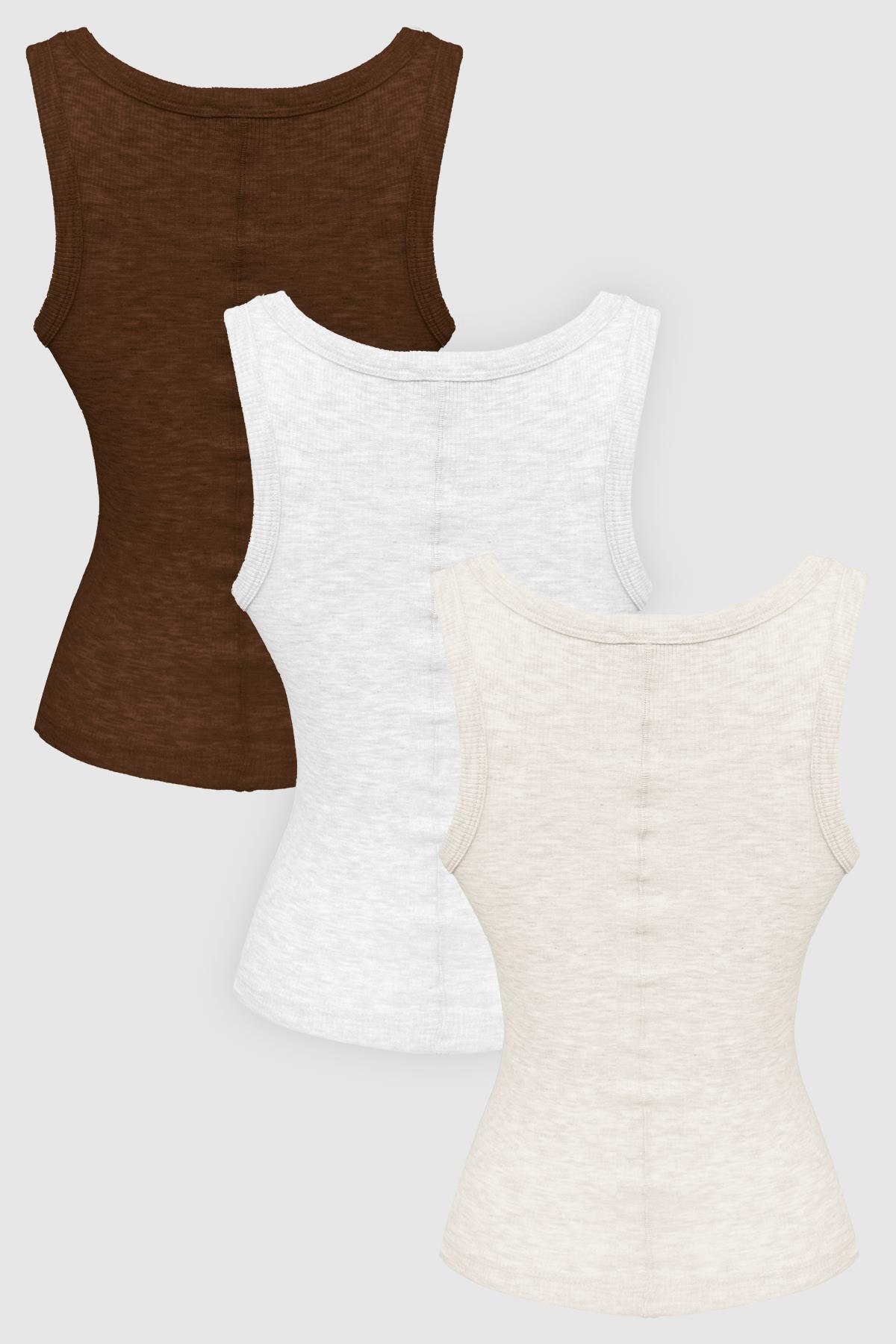 Pamuklu Kalın Askılı Fitilli Kadın Atlet 3lü Paket