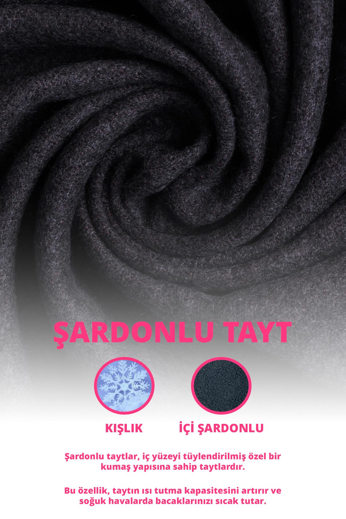 Siyah Şardonlu Yüksek Bel Kadın Spor Tayt