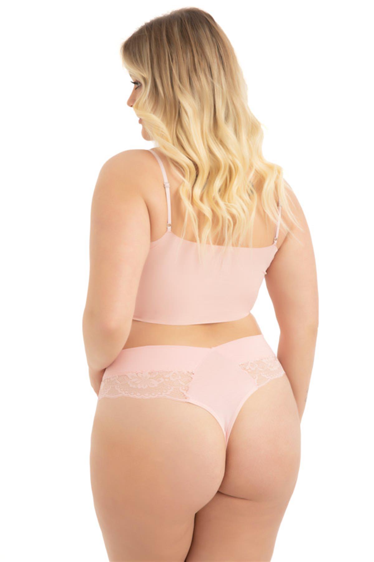 Dantel ve Lastik Detaylı Büyük Beden Kadın Tanga Külot 3lü Paket-2