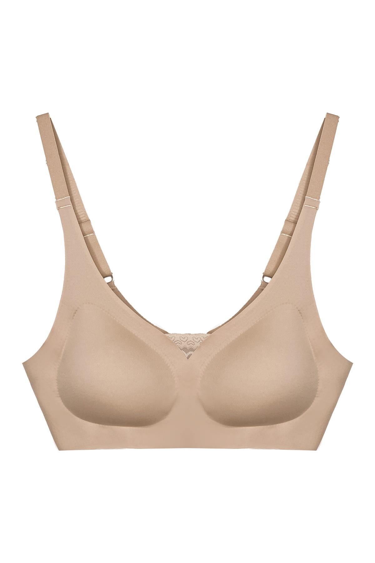 Kahverengi Lazer Kesim Dikişsiz Sütyen Çıkarılabilir Pedli Hayalet Sütyen Dantel Detay Ayarlanabilir