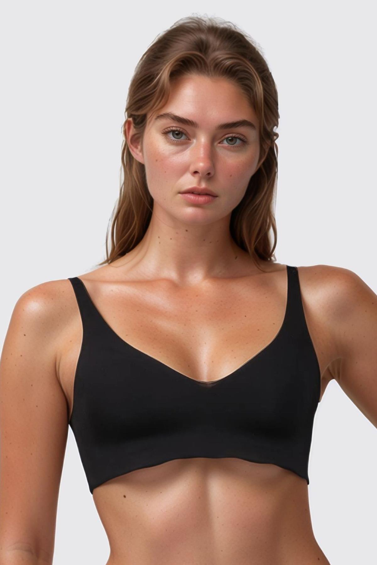 Seamless Bra - Wave | Siyah Lazer Kesim Dikişsiz Dalga Detaylı Balensiz Kadın Sütyen