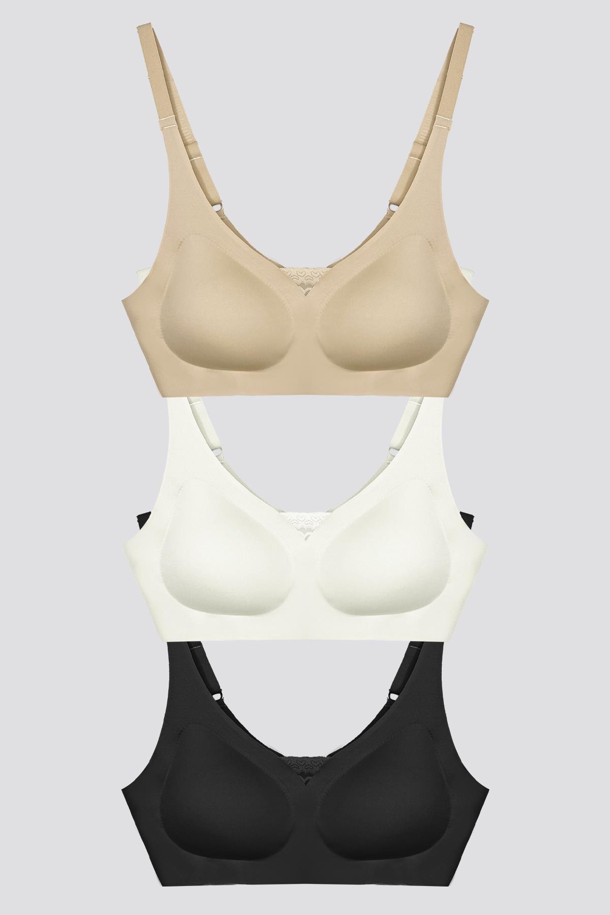 Lazer Kesim Dikişsiz Çıkarılabilir Pedli Hayalet Sütyen Dantel Detay Ayarlanabilir Askı - 3lü Paket