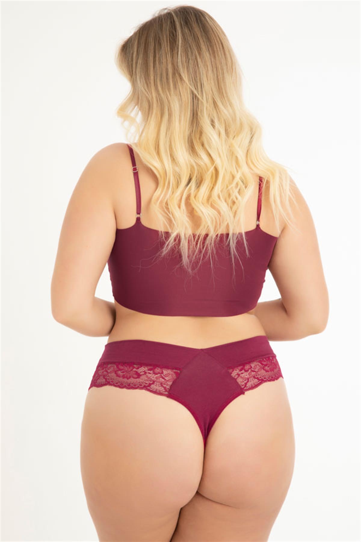 Dantel ve Lastik Detaylı Büyük Beden Kadın Tanga Külot 3lü Paket-2