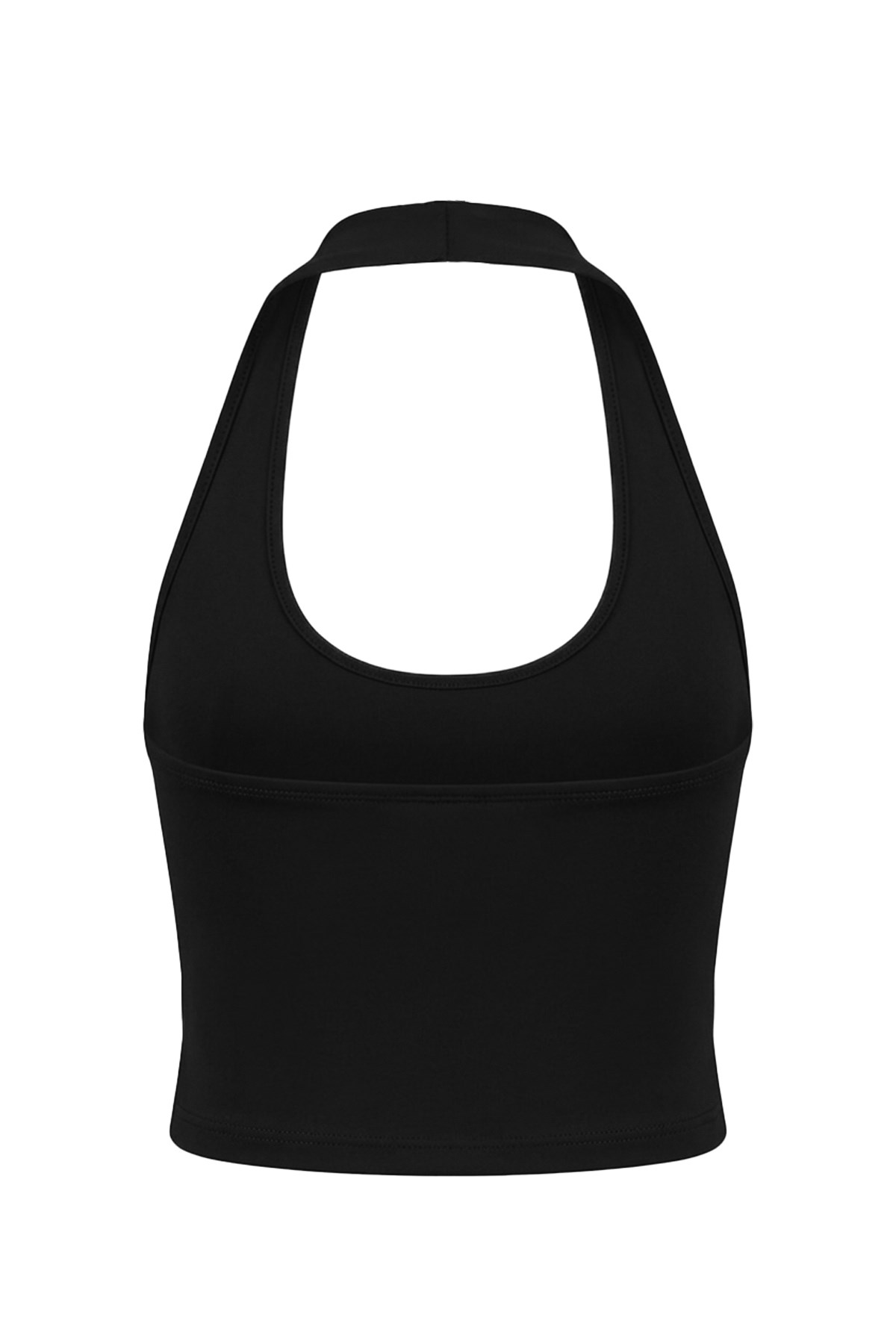 Siyah Viskon Halter Yaka Sırt Dekolteli Kadın Crop Atlet