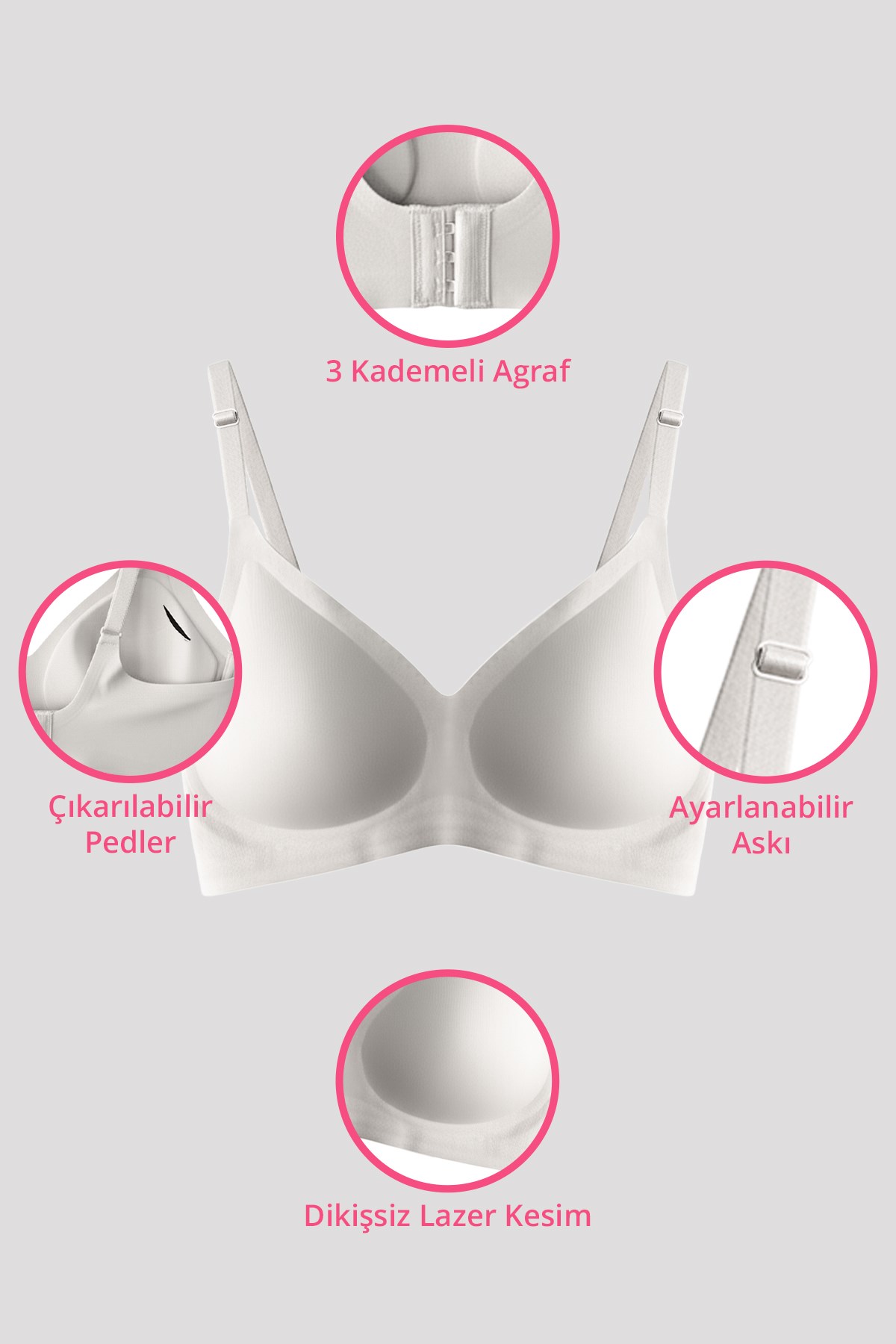 Seamless Bra - Soft | Lazer Kesim Balensiz Ayarlanabilir Askılı Dikişsiz Kadın Sütyen 2li Paket-5