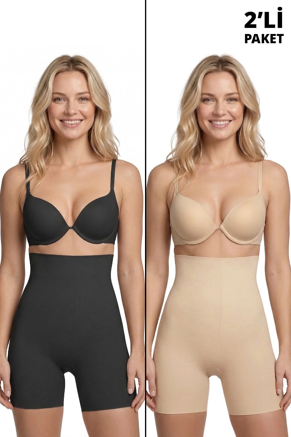 Yüksek Bel Toparlayıcı Lazer Kesim Kadın Korse Siyah-Ten 2li Paket