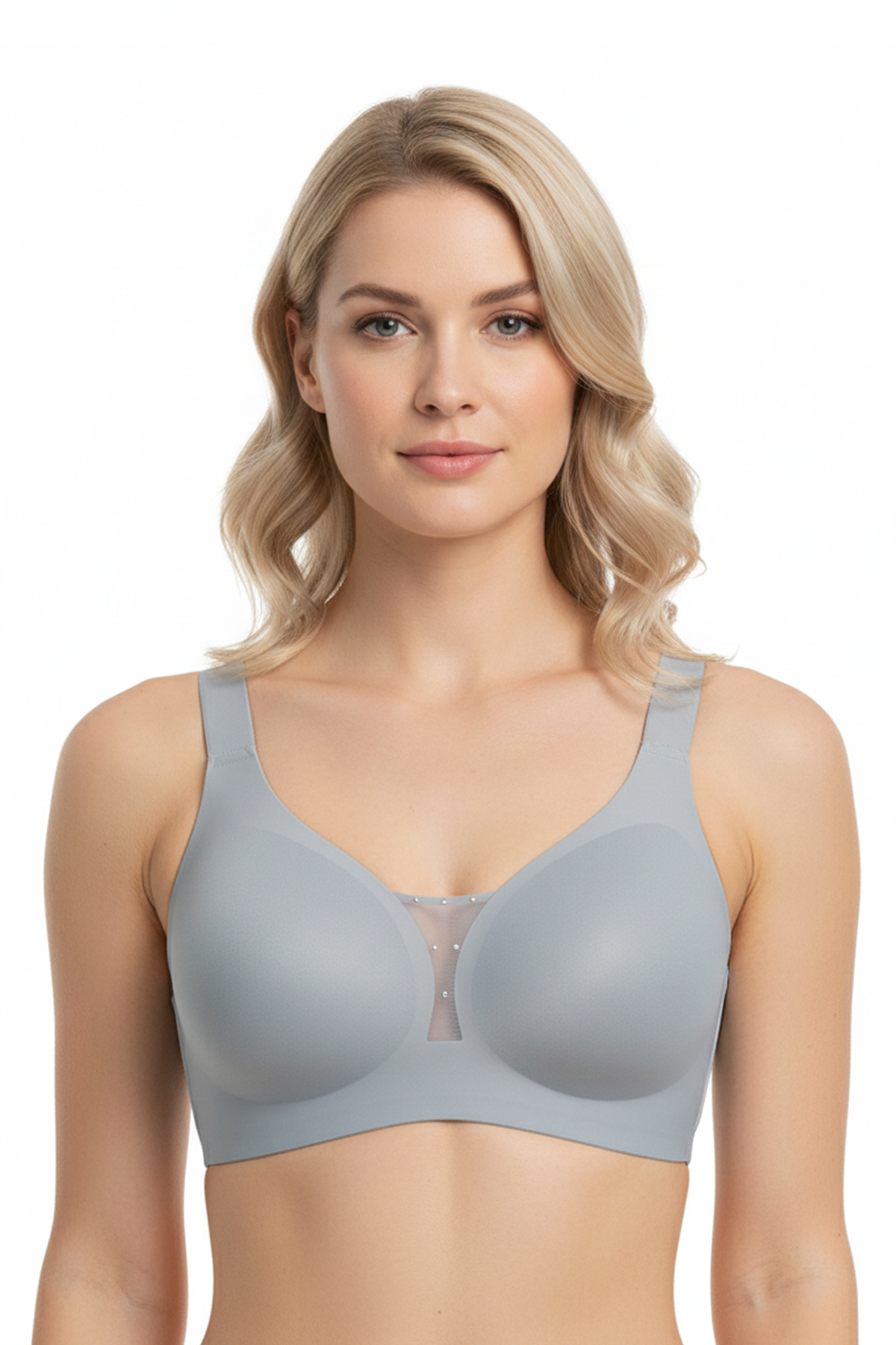 Seamless Bra - Balance | Gri Lazer Kesim Taşlı Dikişsiz Toparlayıcı Büyük Beden Kadın Sütyen