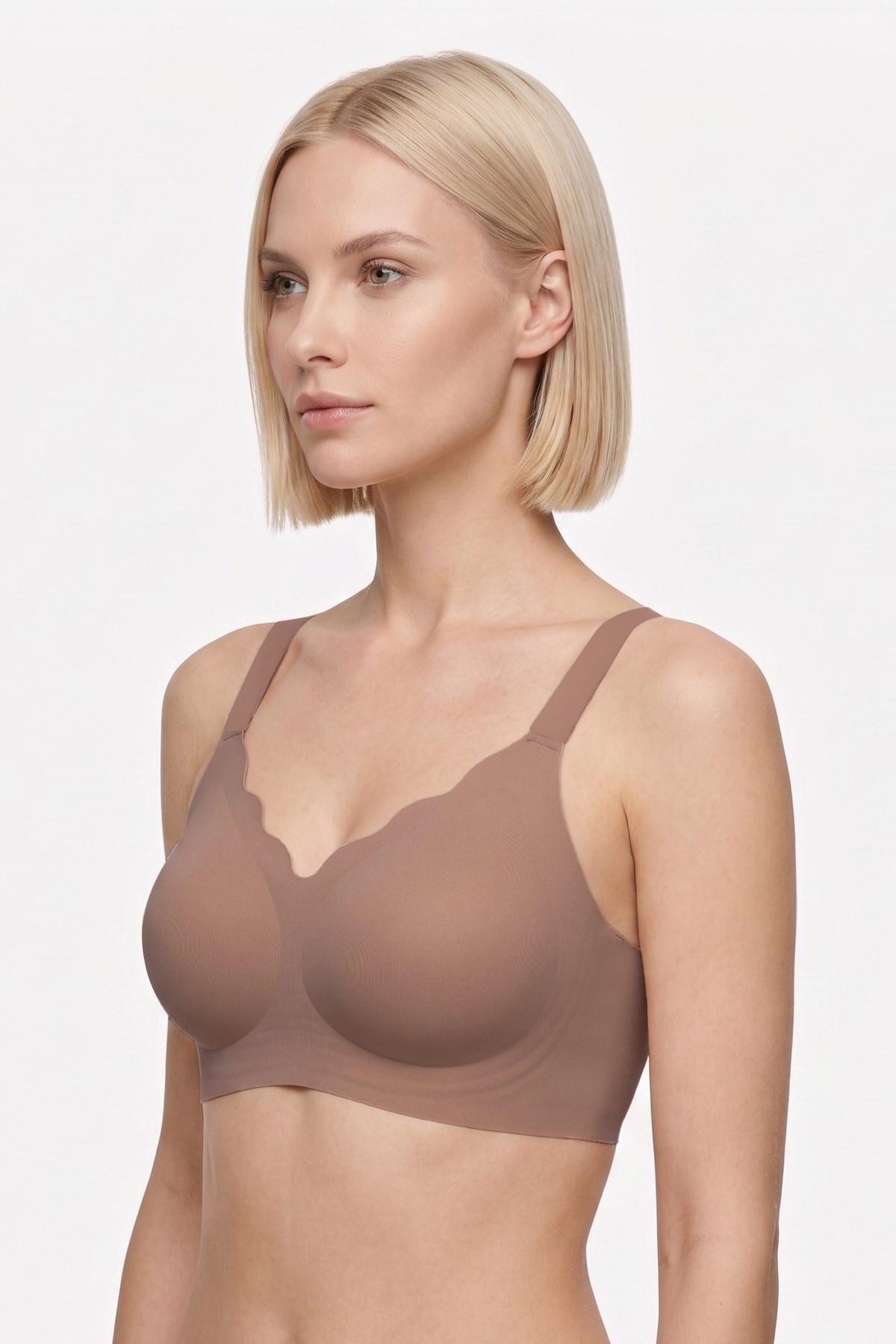 Seamless Bra - Smooth | Kahverengi Lazer Kesim Balensiz Ayarlanabilir Askılı Dikişsiz Kadın Sütyen