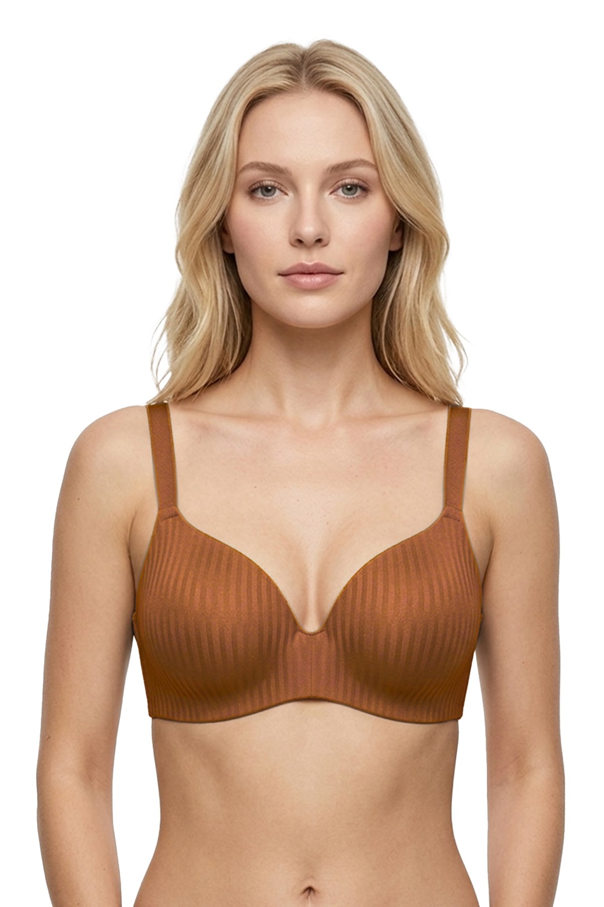 Seamless Bra - Rivelle | Bej Mikro Çizgi Desenli Balensiz Günlük Kadın Sütyen
