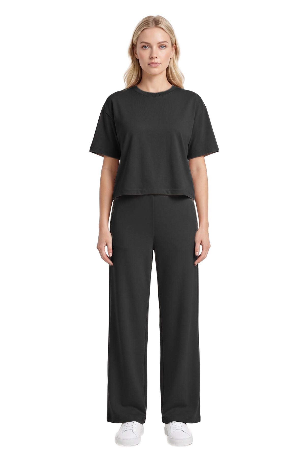 Premium - Sway Collection | Siyah Basic Yüksel Bel Modal Bol Paça Kadın Pantolon
