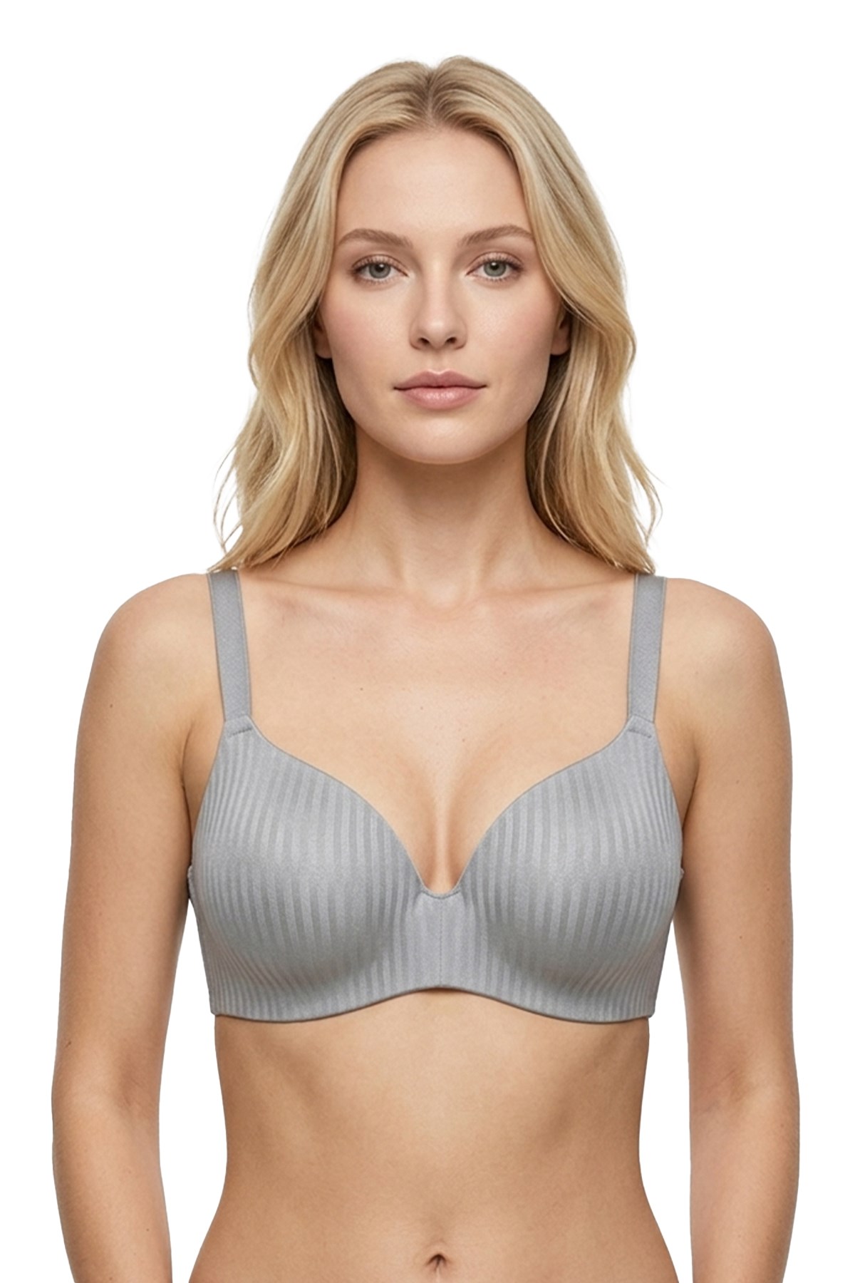 Seamless Bra - Rivelle | Gri Mikro Çizgi Desenli Balensiz Günlük Kadın Sütyen
