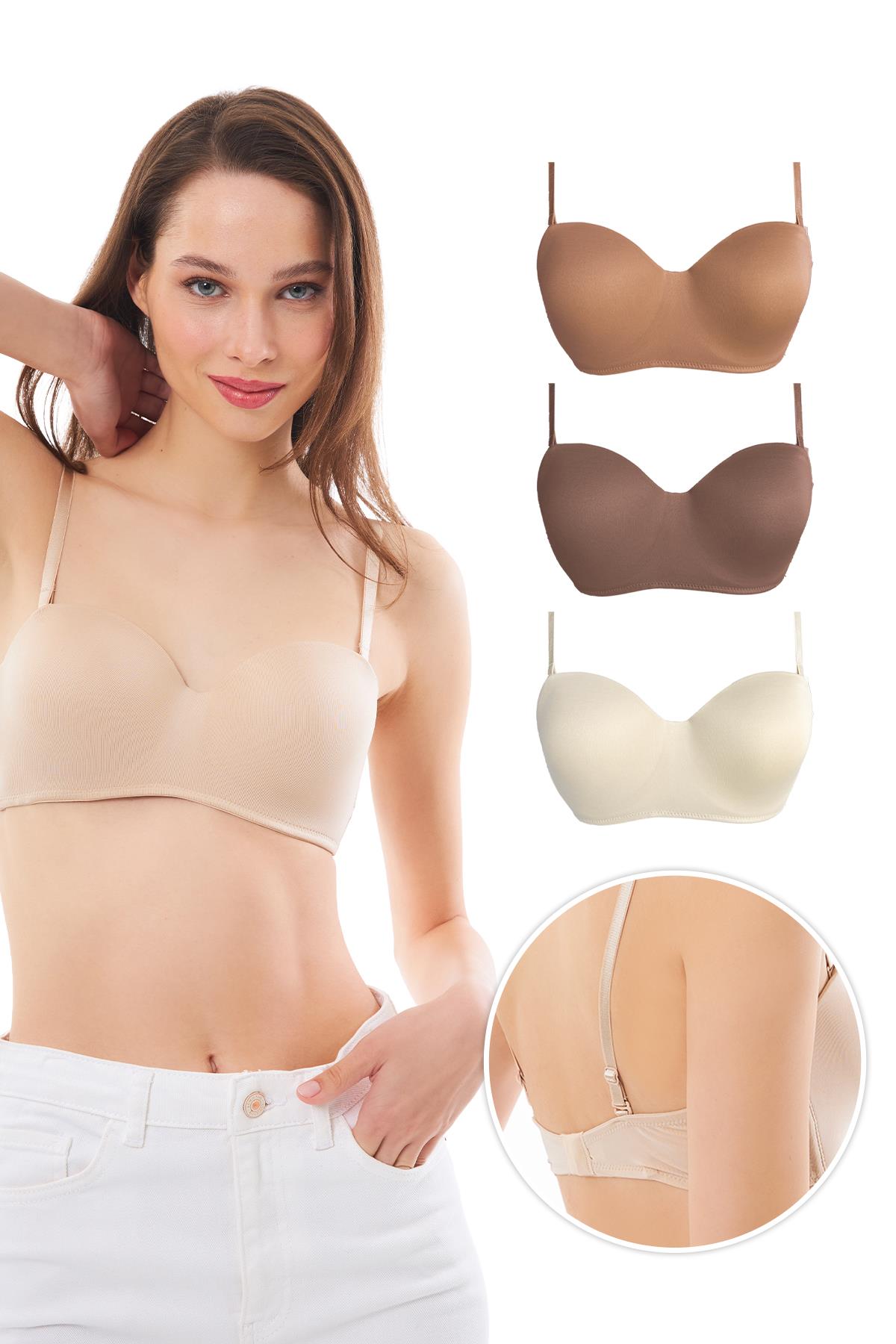 Balenli Toparlayıcı Dolgusuz Straplez Sütyen 3lü Paket