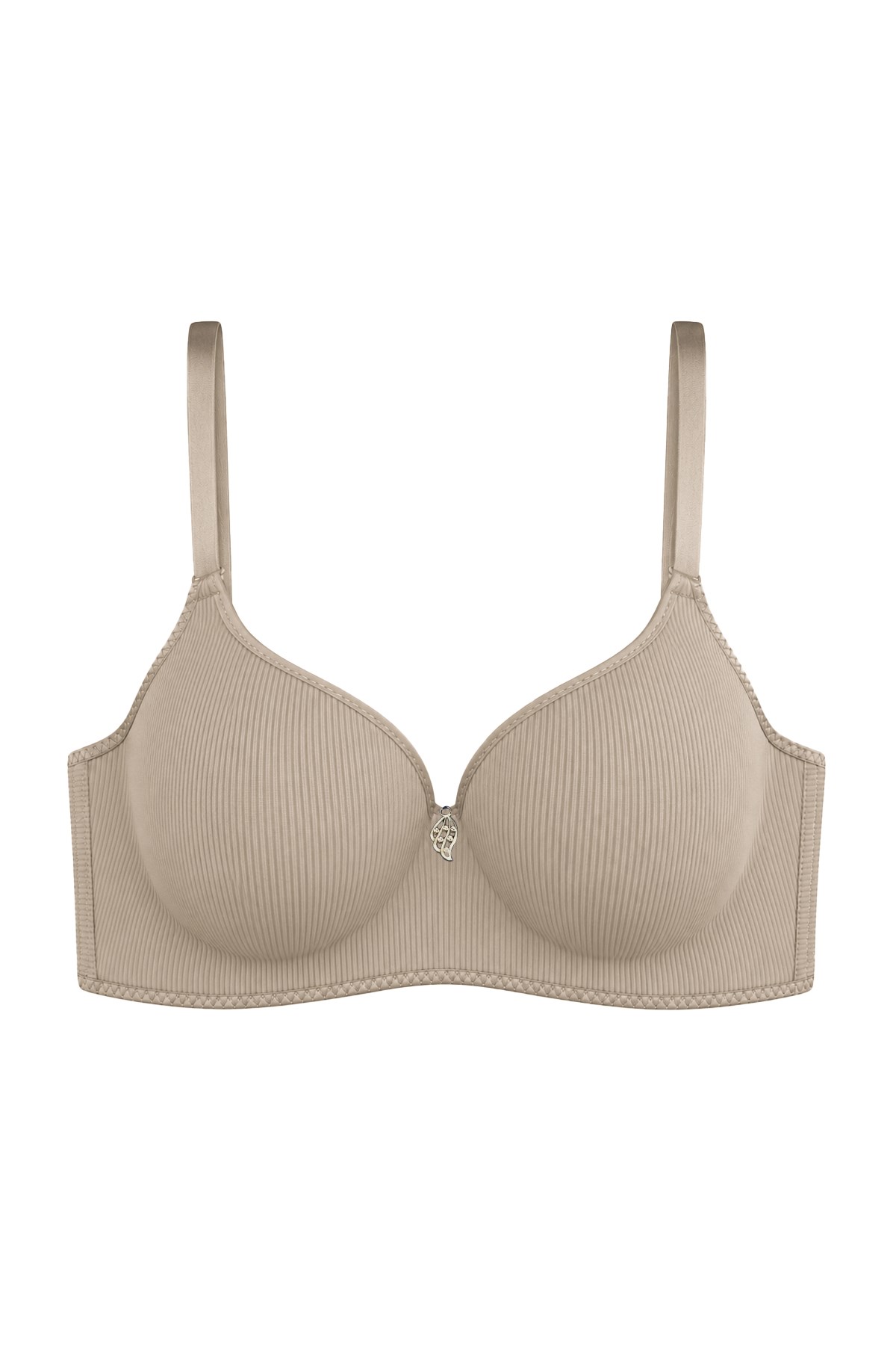 Seamless Bra - Renoa | Bej Rib Dokulu Balensiz Doğal Form Straplez Kadın Sütyen