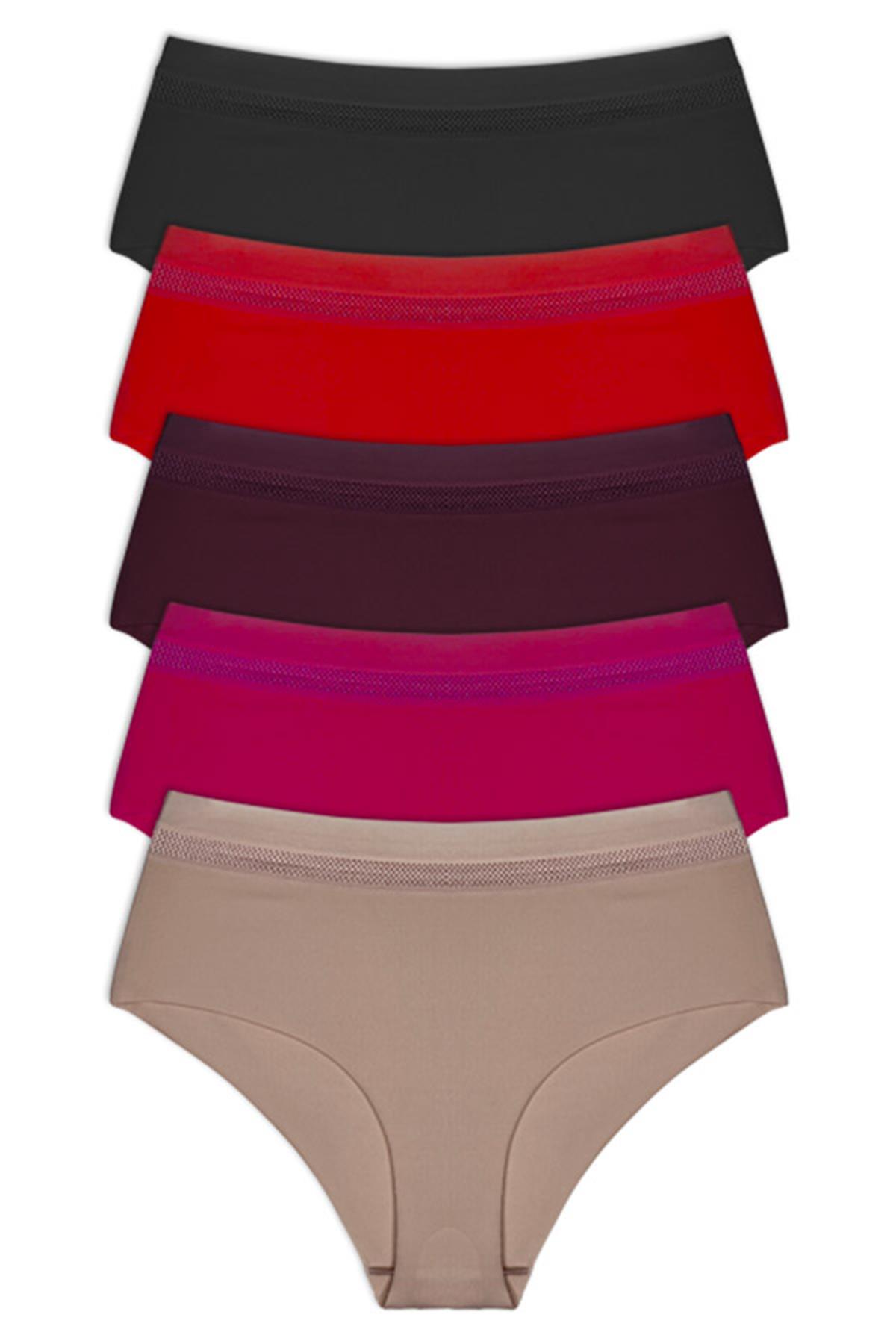 Lazer Kesim Lastik Detaylı Büyük Beden Bikini Külot 5li Paket-4