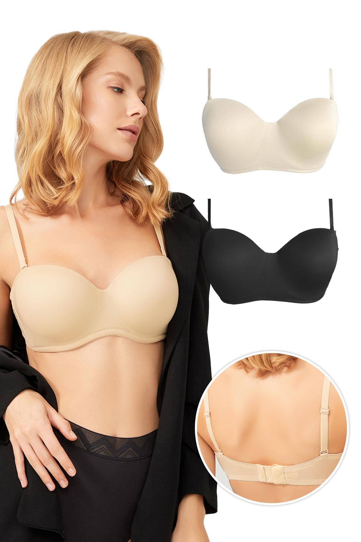 Balenli Toparlayıcı Dolgusuz Straplez Sütyen 2li Paket-2