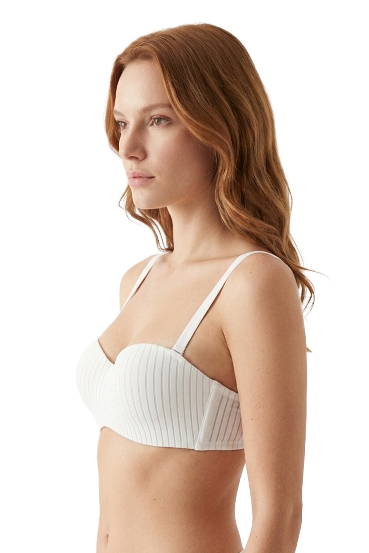 Seamless Bra - Striva | Beyaz Mikro Çizgi Desenli Balenli Toparlayıcı Kadın Sütyen