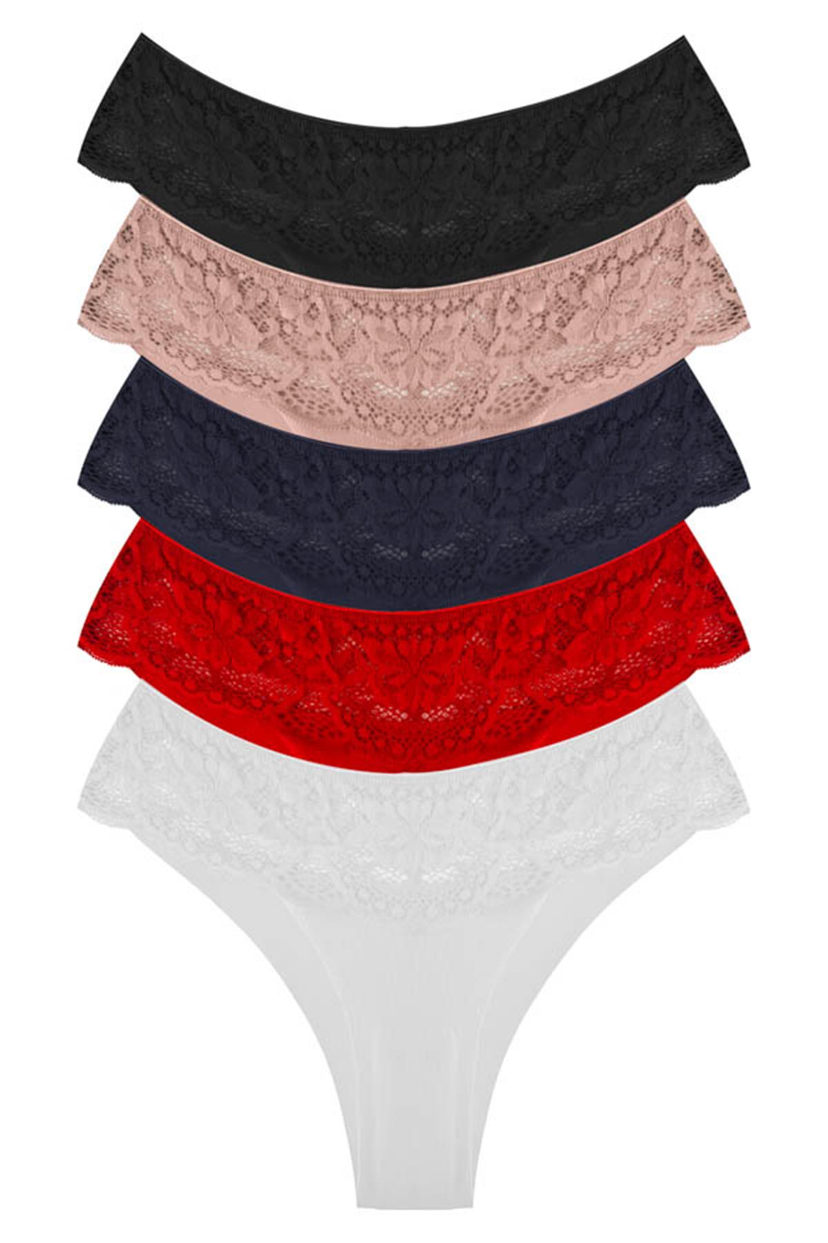 Dantelli Lazer Kesim Kadın Brezilya Külot 5li Paket
