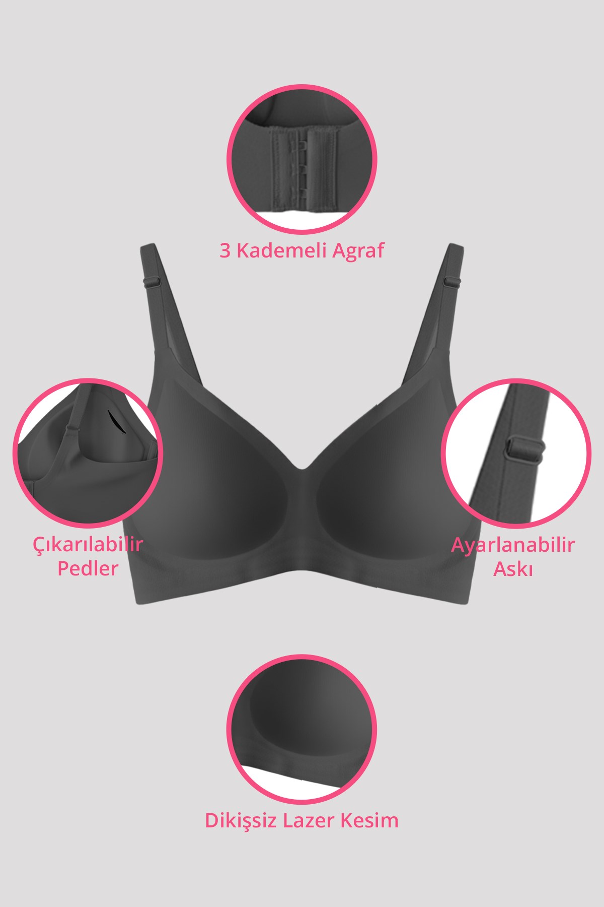 Seamless Bra - Soft | Lazer Kesim Balensiz Ayarlanabilir Askılı Dikişsiz Kadın Sütyen 2li Paket