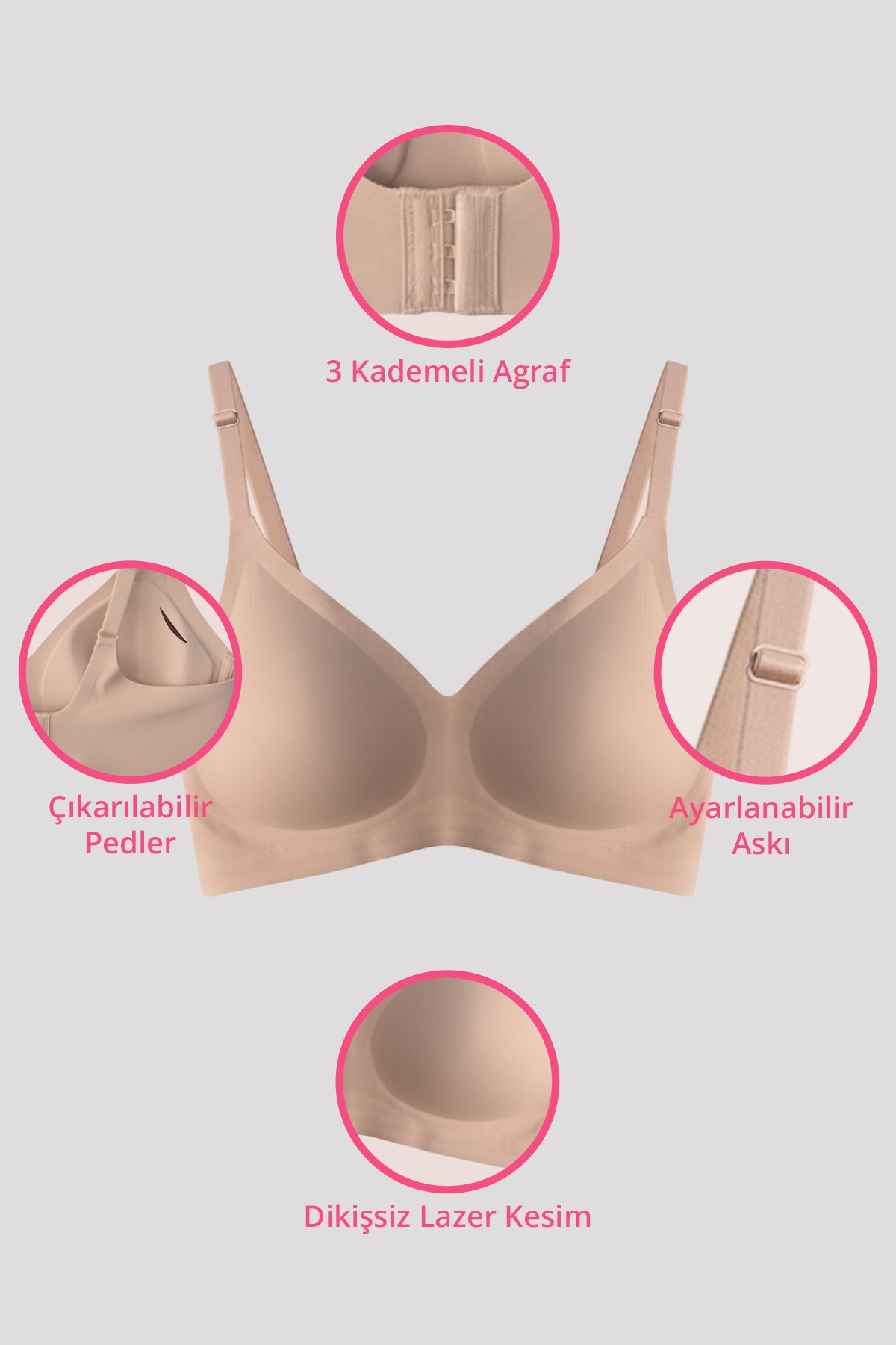 Seamless Bra - Soft | Lazer Kesim Balensiz Ayarlanabilir Askılı Dikişsiz Kadın Sütyen 3lü Paket