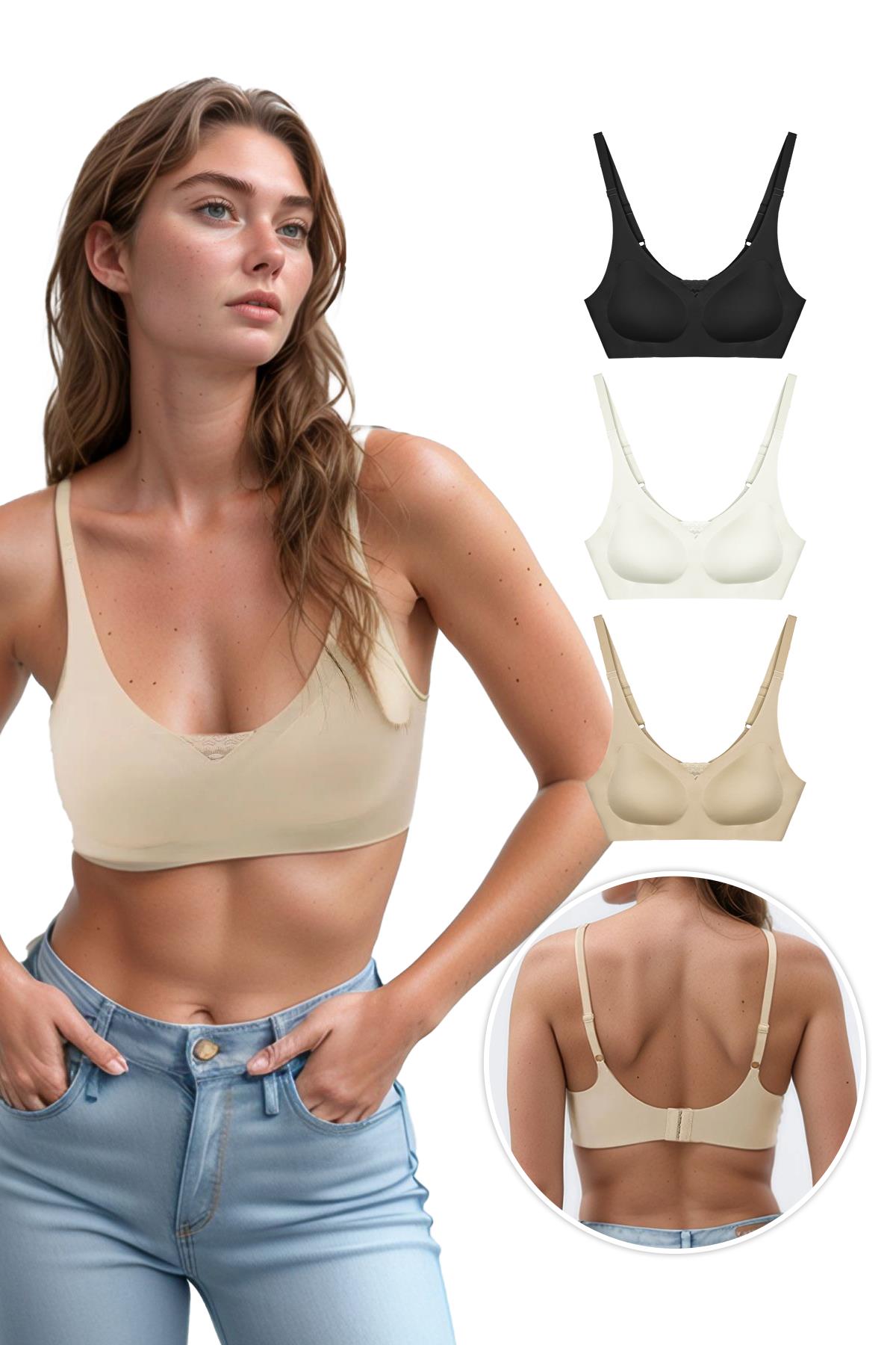 Lazer Kesim Dikişsiz Çıkarılabilir Pedli Hayalet Sütyen Dantel Detay Ayarlanabilir Askı - 3lü Paket