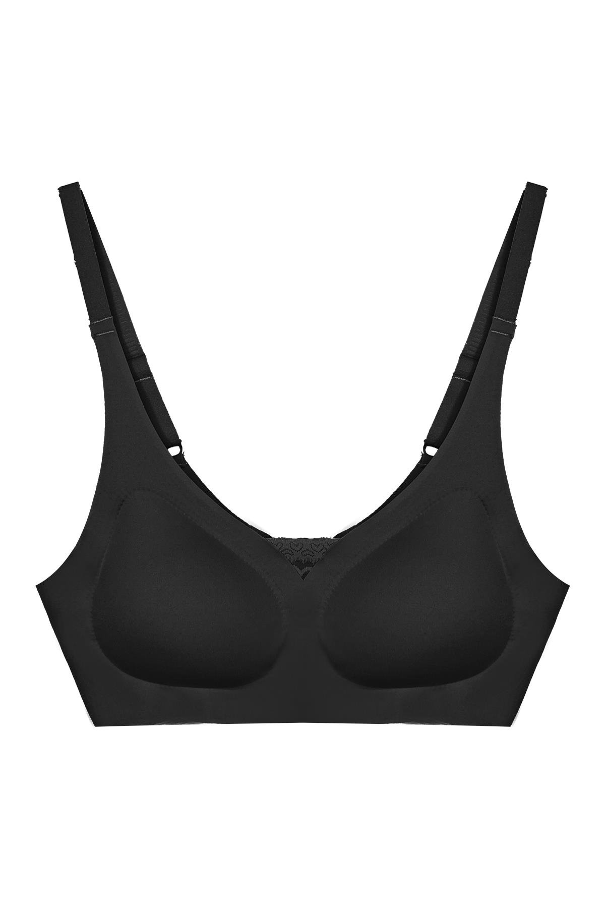 Siyah Lazer Kesim Dikişsiz Sütyen Çıkarılabilir Pedli Hayalet Sütyen Dantel Detay Ayarlanabilir Askı