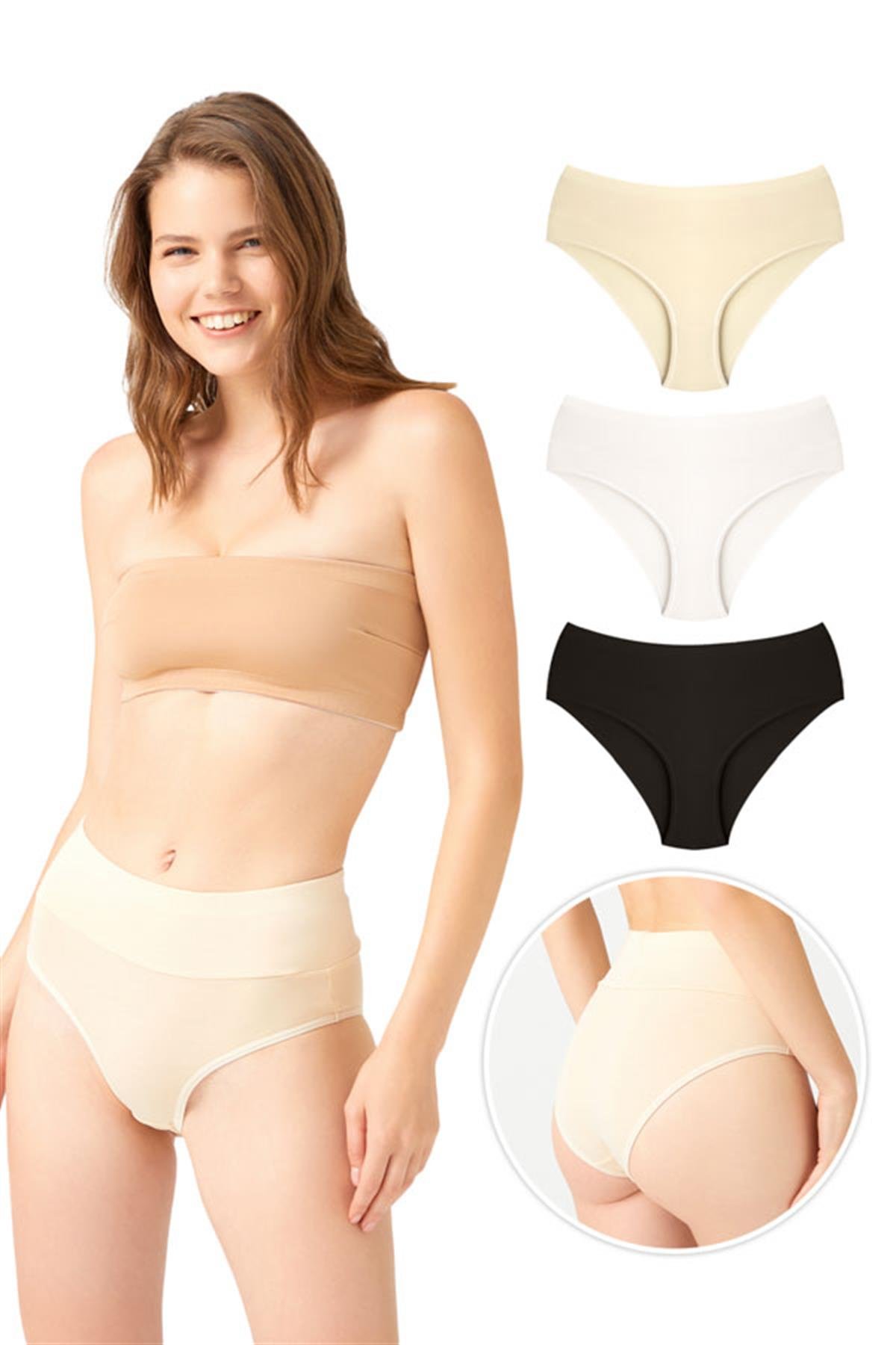 Pamuklu Yüksek Bel Toparlayıcı Kadın Bikini Külot 3lü Paket