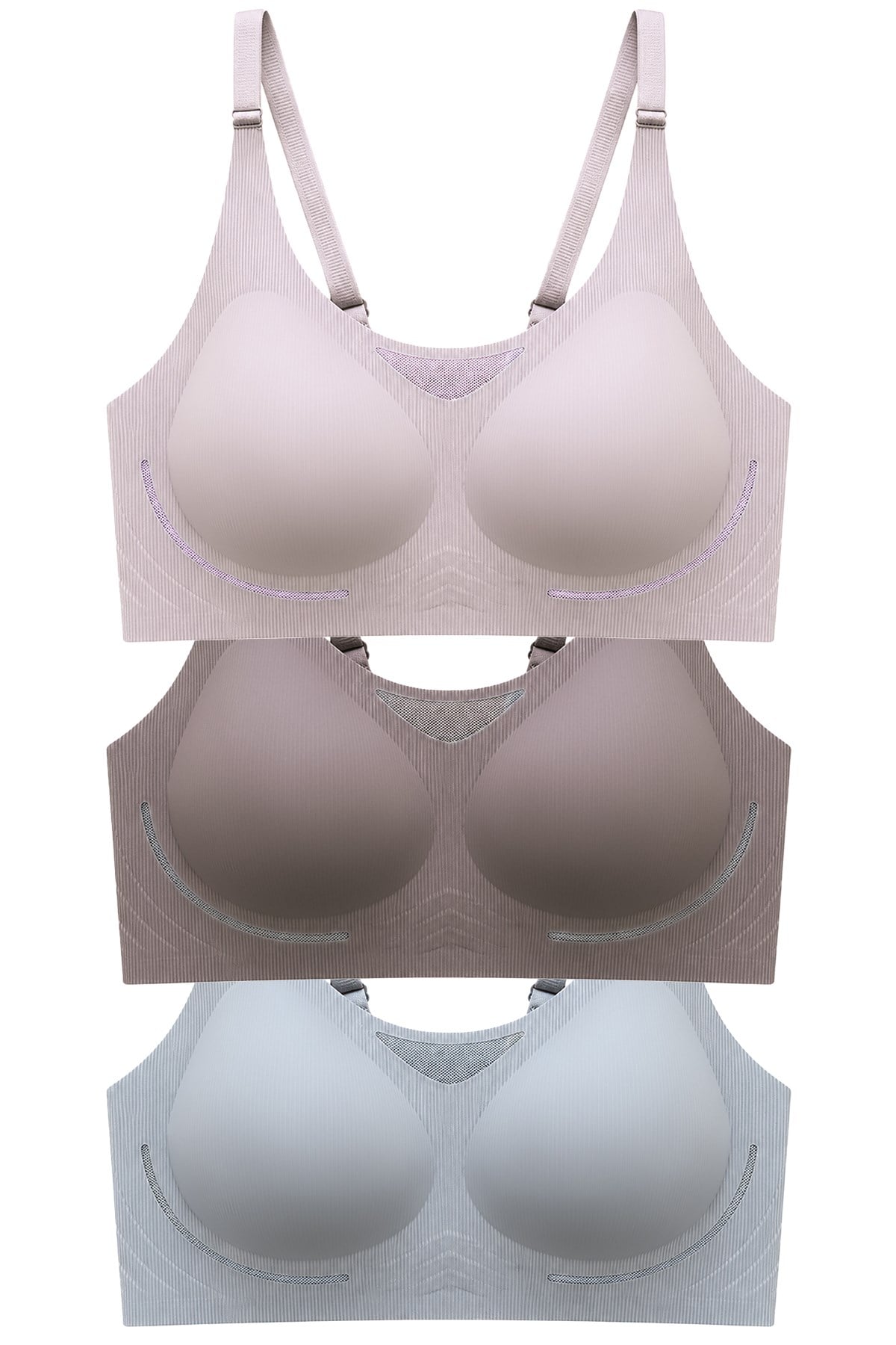 Seamless Bra - Avena | Lazer Kesim Balensiz Çizgi Dokulu Tül Detaylı Kadın Sütyen 3lü Paket