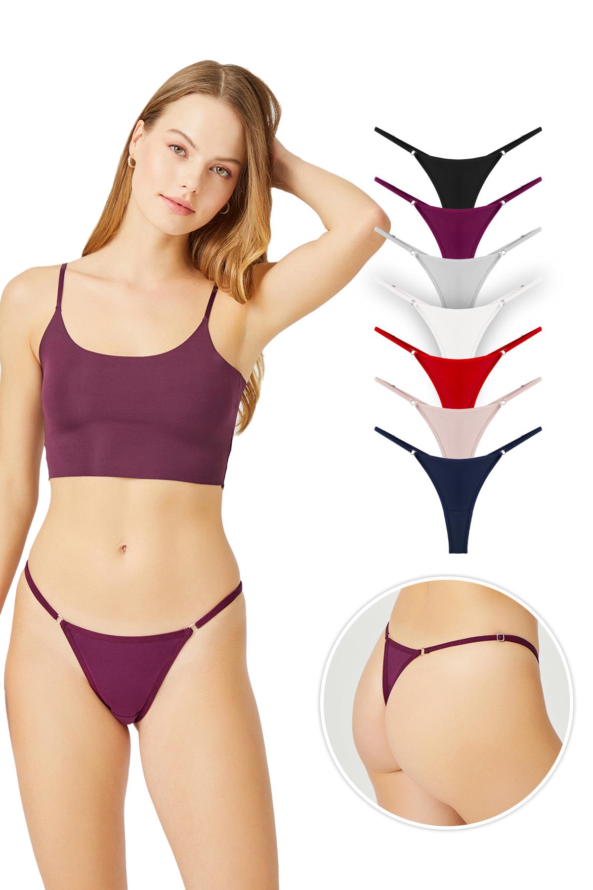 Basic Pamuklu Beli Ayarlanır Kadın Tanga Külot 7li Paket