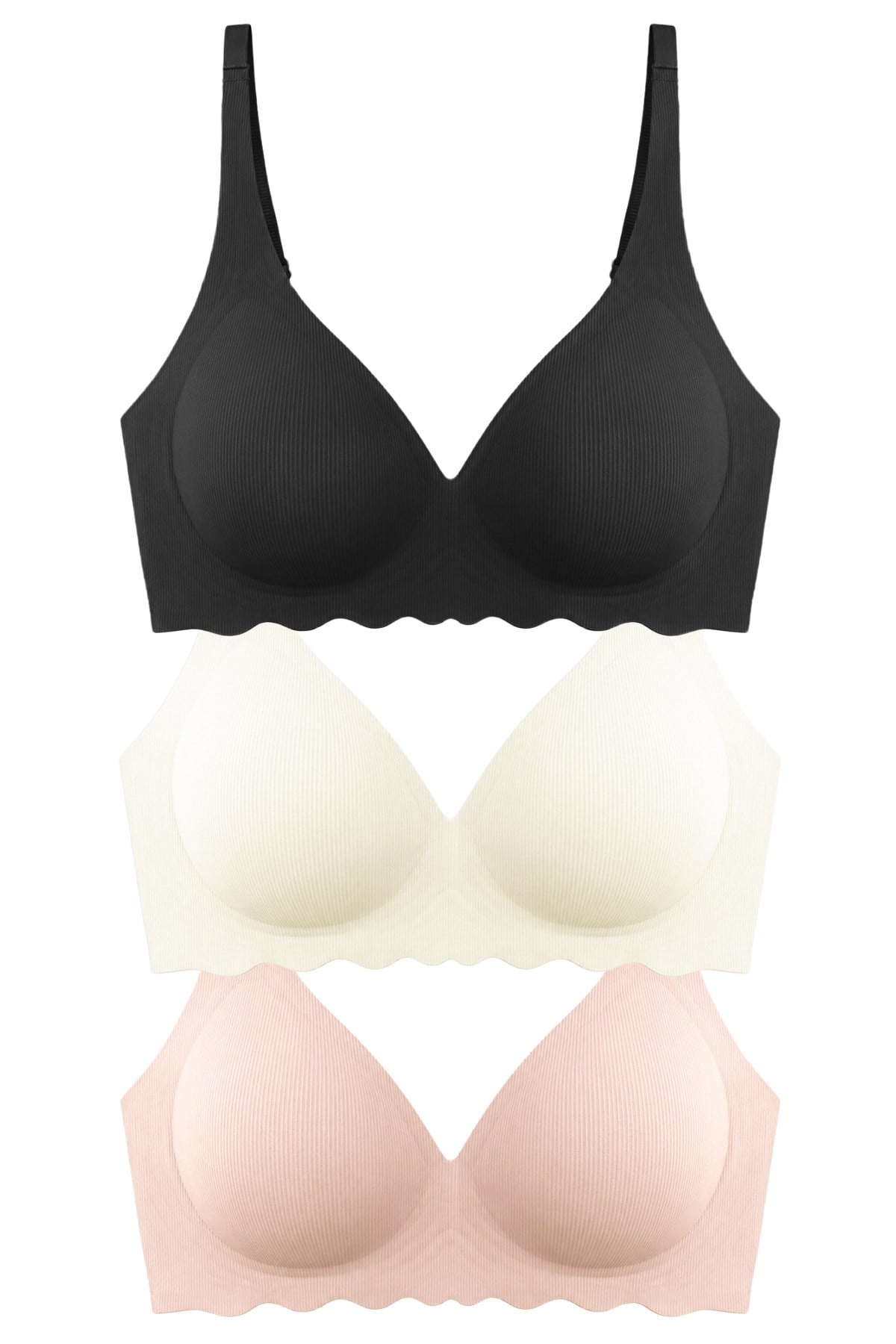 Seamless Bra - Lumera|Lazer Kesim Balensiz Rib Dokulu Dalga Kesim Dikişsiz Kadın Sütyen 3lü Paket-2