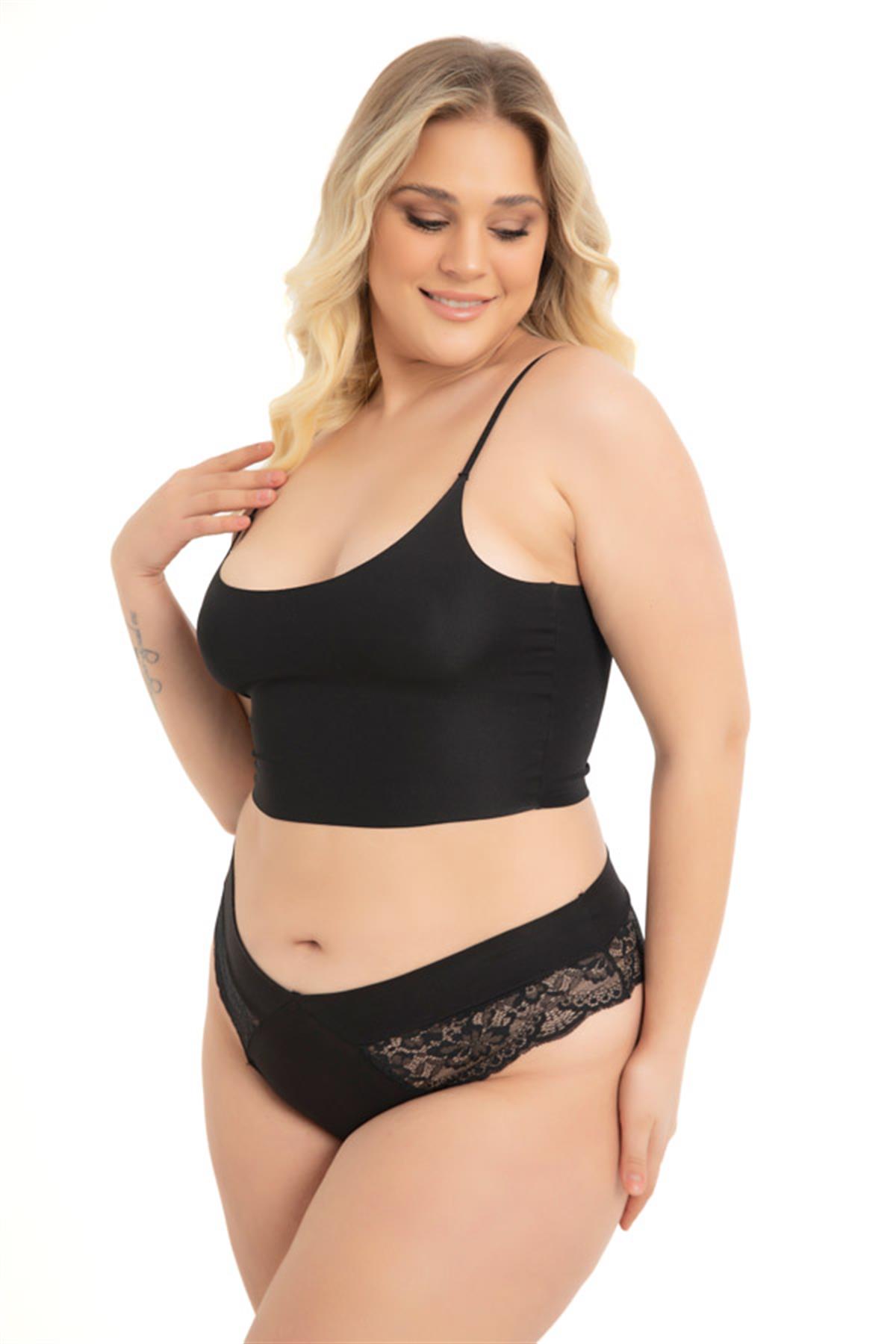 Dantel ve Lastik Detaylı Büyük Beden Kadın Tanga Külot 5li Paket