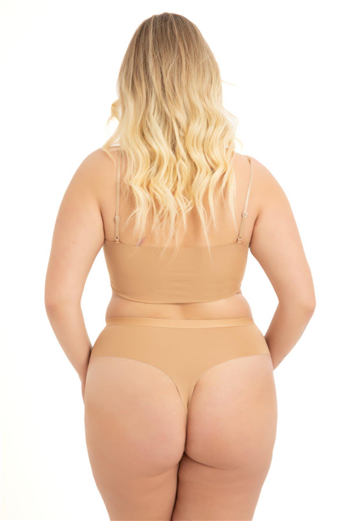 File Detaylı Beli Lastikli Lazer Kesim Büyük Beden Kadın Tanga Külot 3lü Paket-2