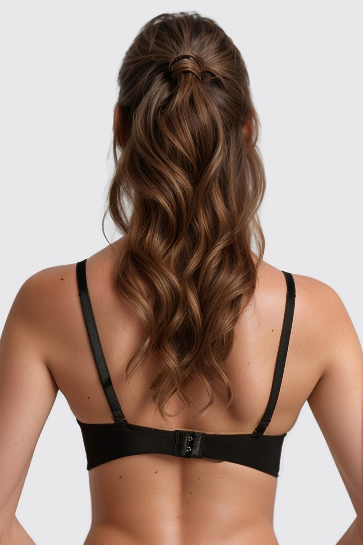 Siyah Dikişsiz Lazer Kesim Sütyen Ayarlanabilir Askılı Kadın Hayalet Sütyen Agraflı