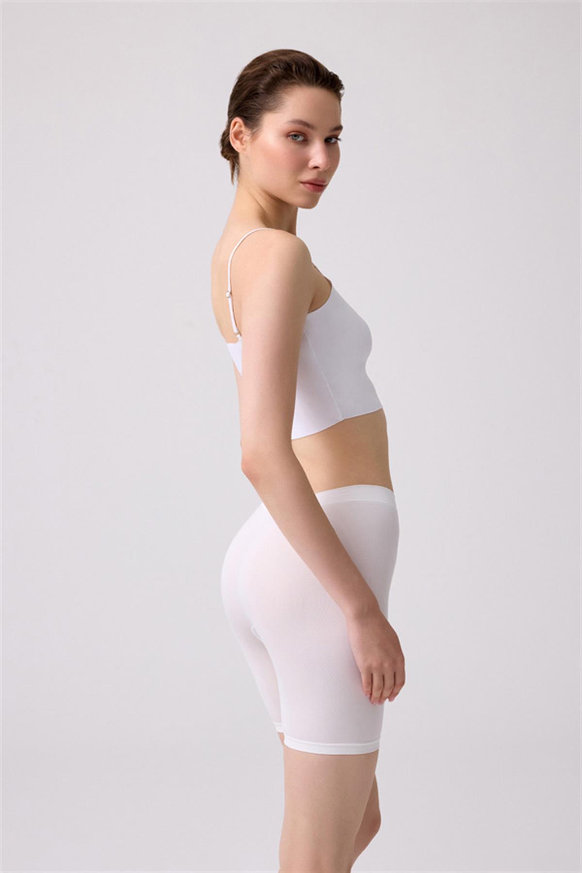 Cottonhill Premium - Kadın Beyaz Ultra-Rahat Seamless Yüksek Bel Uzun Paça Boxer