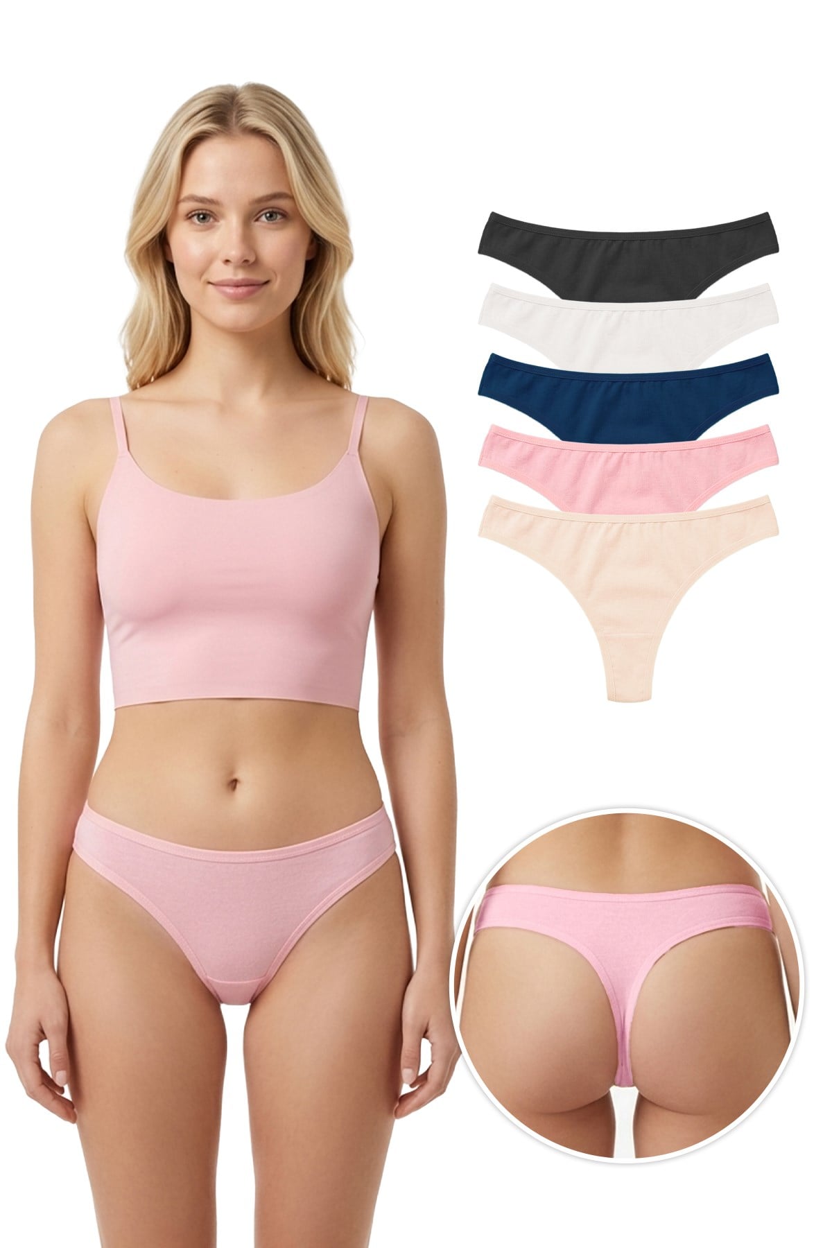 Pamuklu Basic Kadın Tanga Külot 5li Paket-3