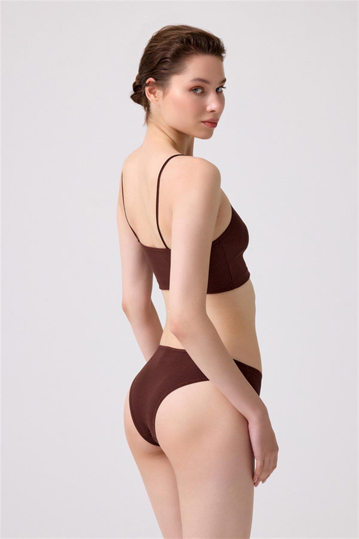 Kadın Pamuklu ve Likralı Fitilli Kaşkorse Brezilya Külot 5li Paket-2