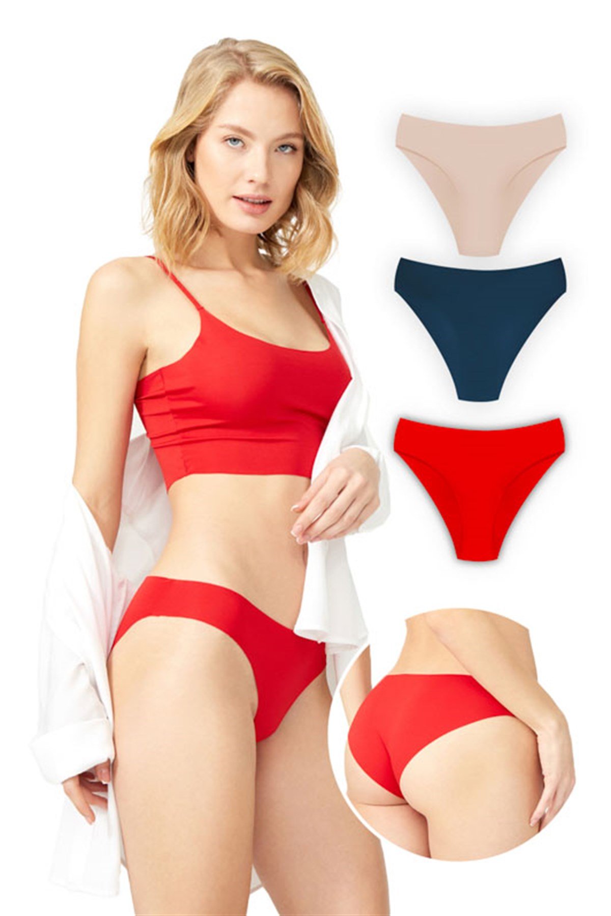 Basic İz Yapmayan Lazer Kesim Kadın Bikini Külot 3lü Paket - 7