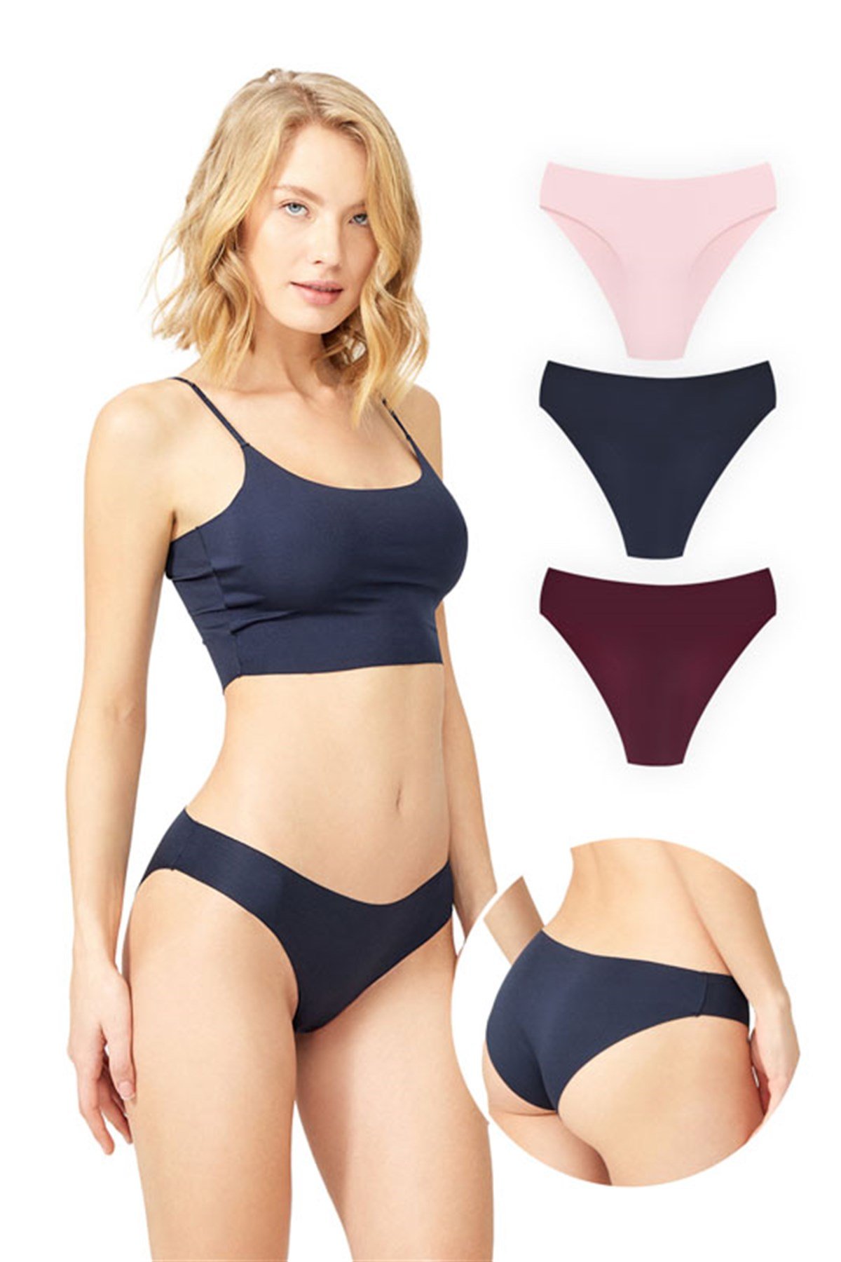 Basic İz Yapmayan Lazer Kesim Kadın Bikini Külot 3lü Paket - 5