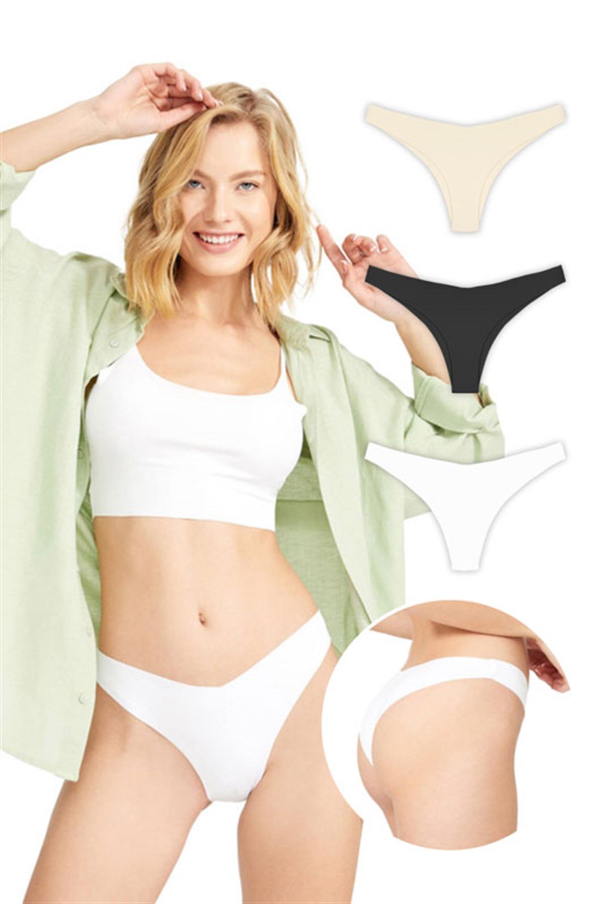 Basic İz Yapmayan Lazer Kesim Kadın Brezilya Külot 3lü Paket - 5