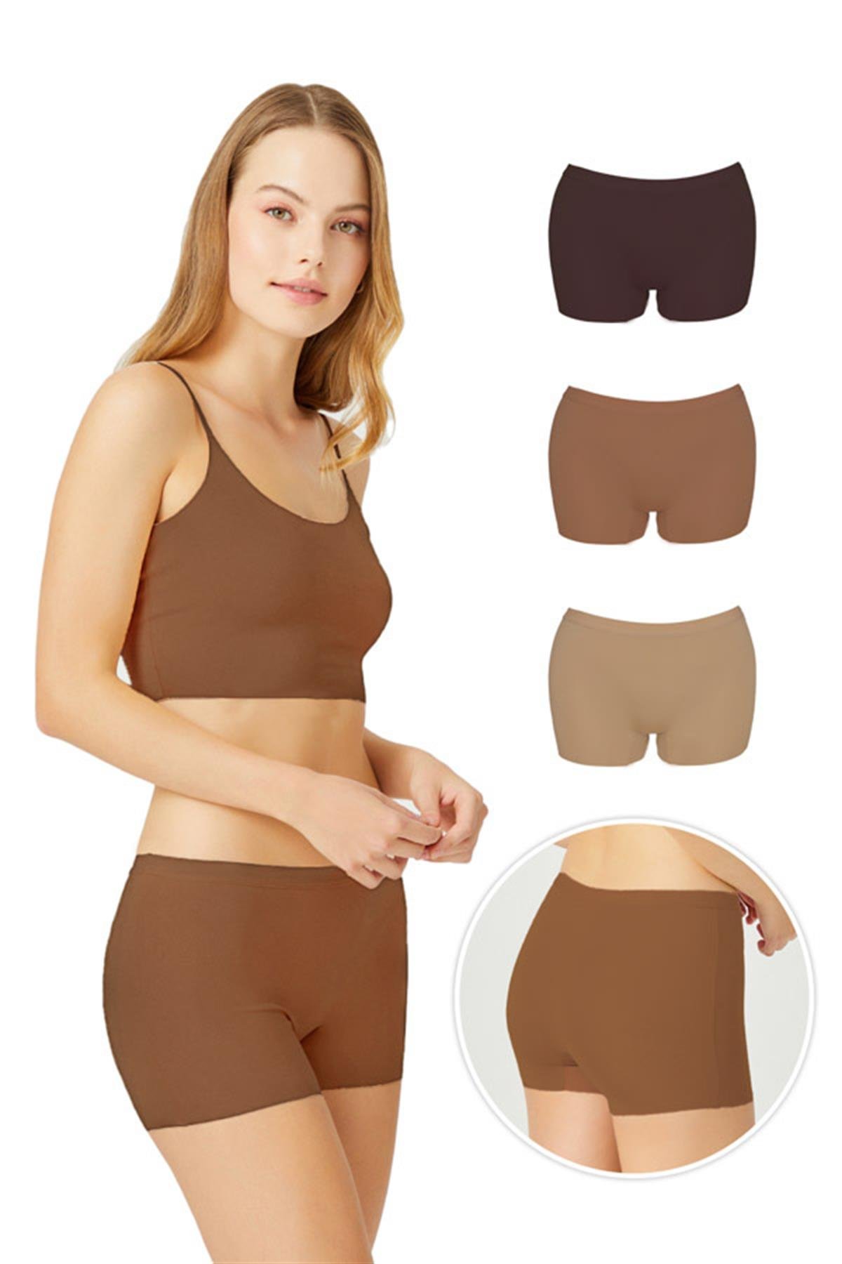 Basic Lazer Kesim Dikişsiz Kadın Boxer Külot 3lü Paket - 2